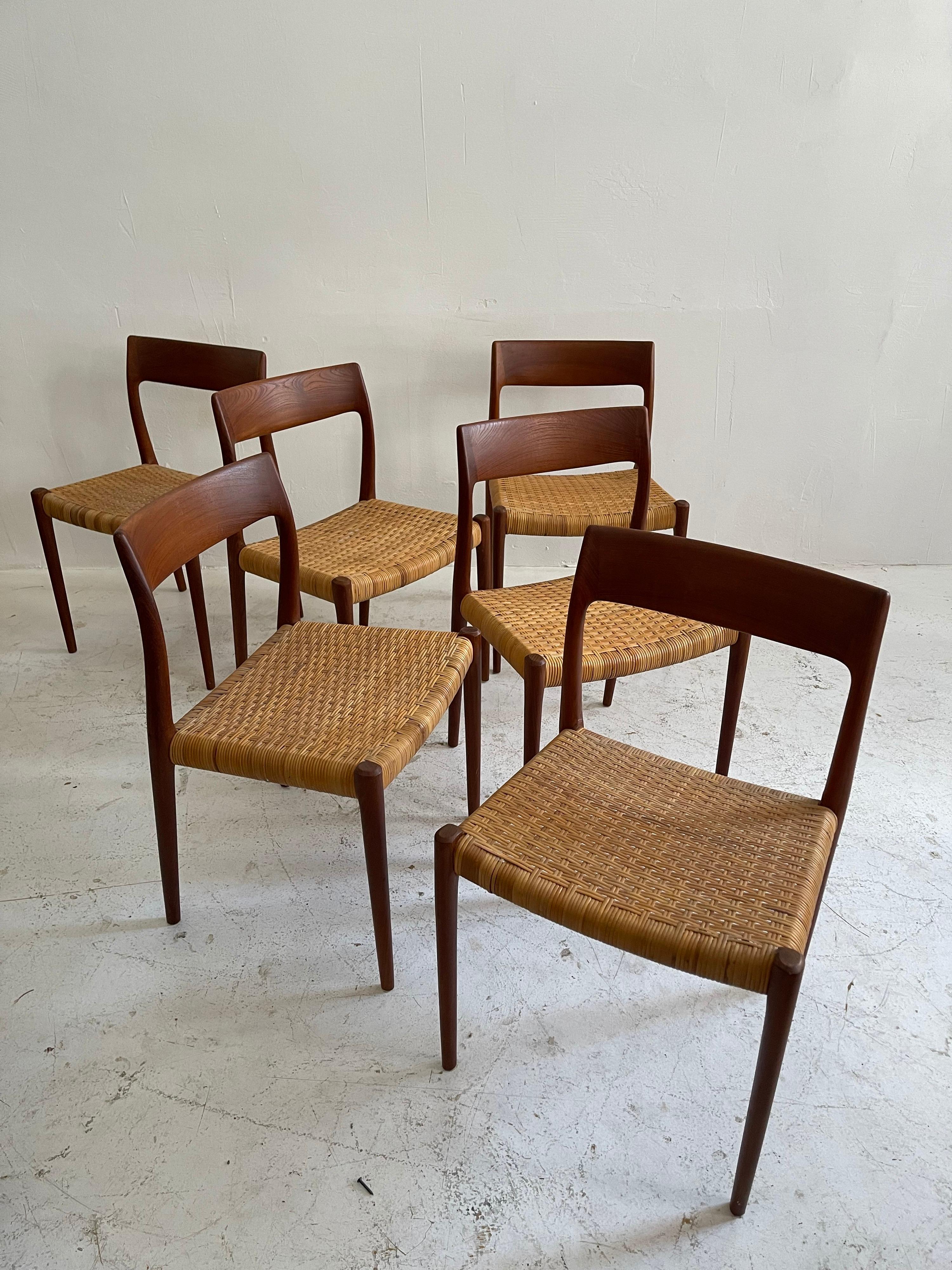 Mid-Century Modern Early Set of Six Niels Moller Chairs No 77, Denmark 1958