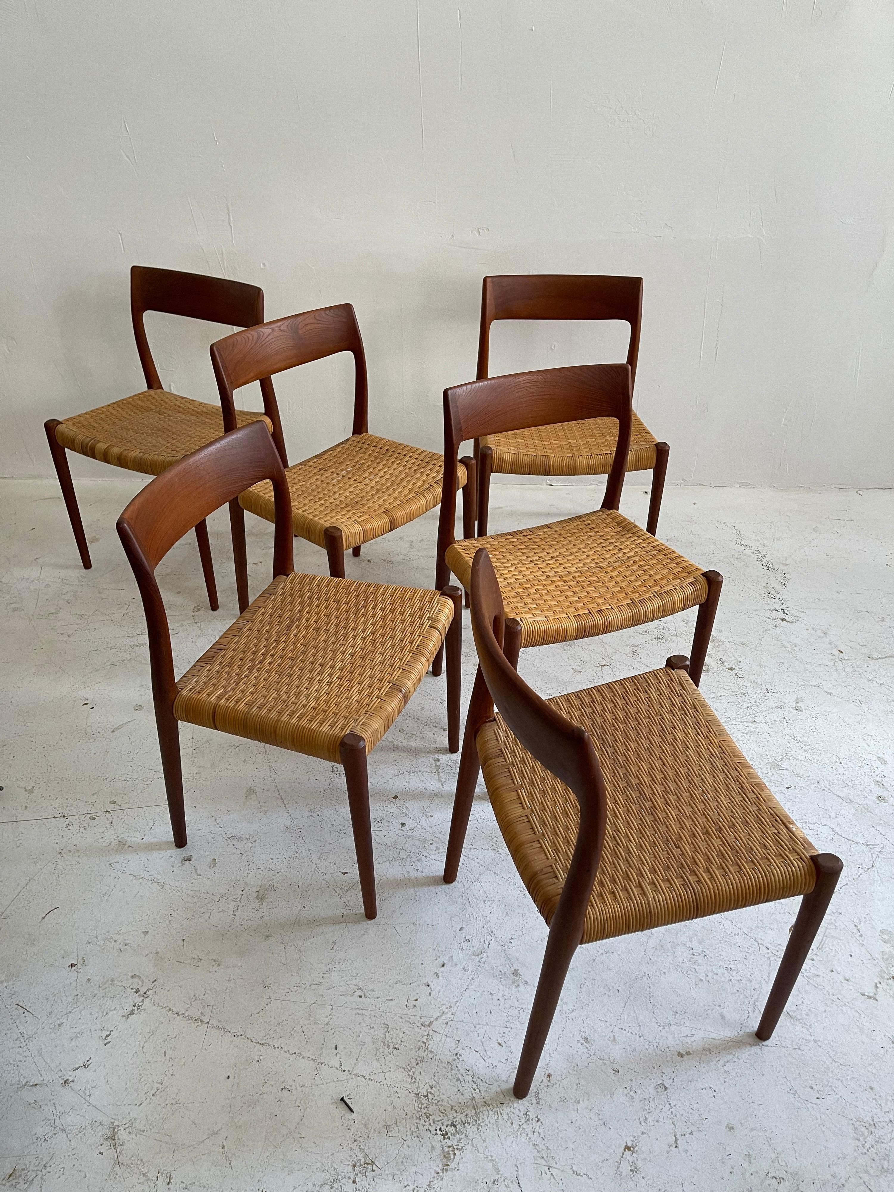 Danish Early Set of Six Niels Moller Chairs No 77, Denmark 1958