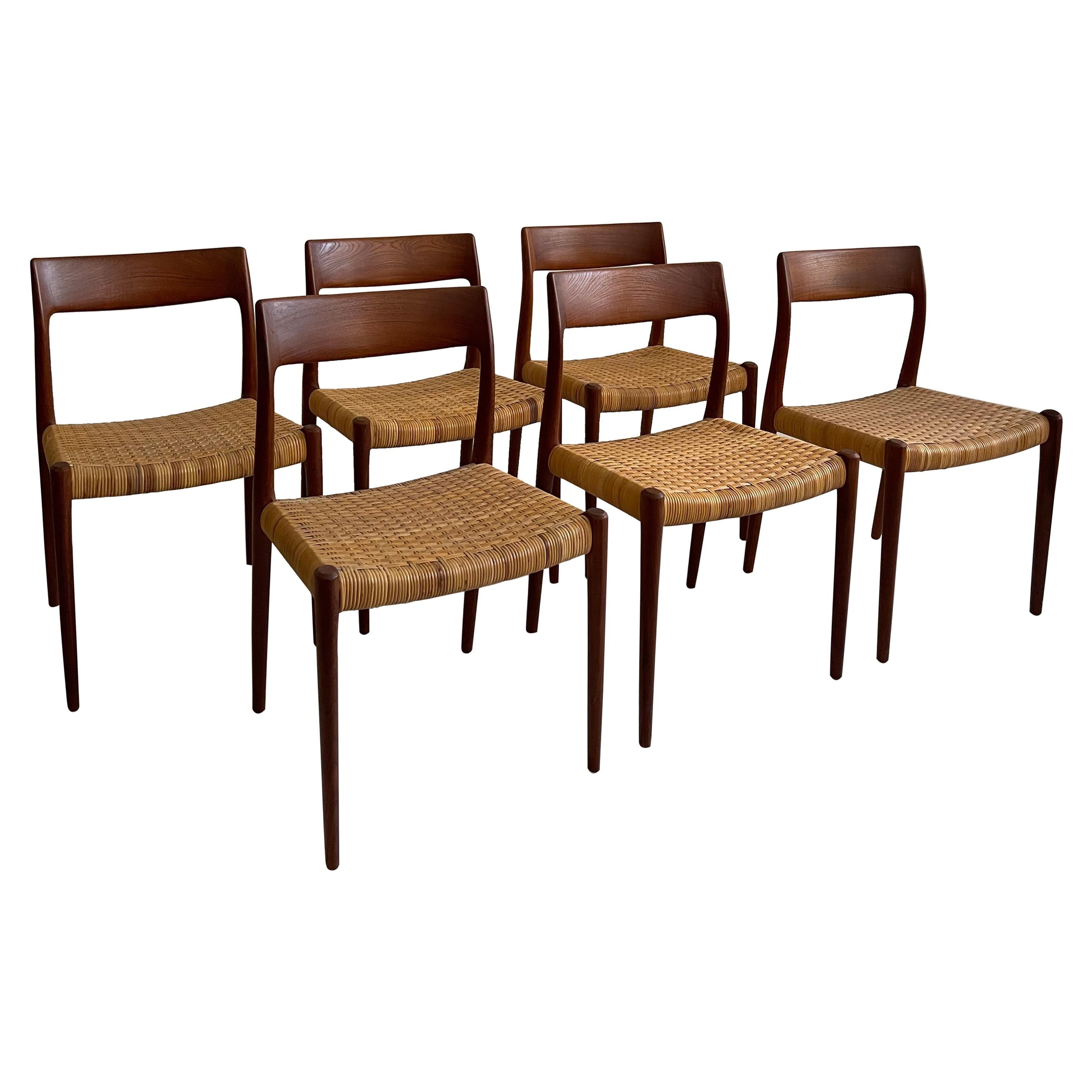 Early Set of Six Niels Moller Chairs No 77, Denmark 1958