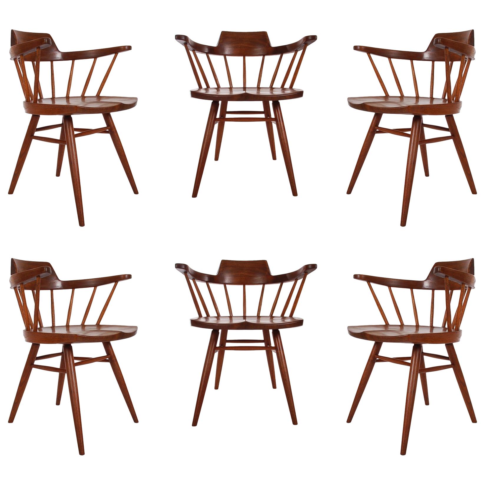 Early Set of Six Spindle Back Captain's Dining Chairs by George Nakashima 2