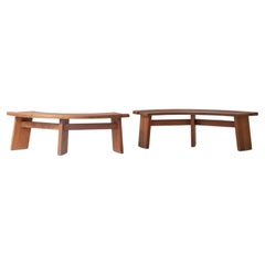 Early set of two benches by Pierre Chapo, France 1960s.
