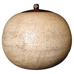 Early Seto Ware Mizusashi with Original Wooden Lid, Edo Period