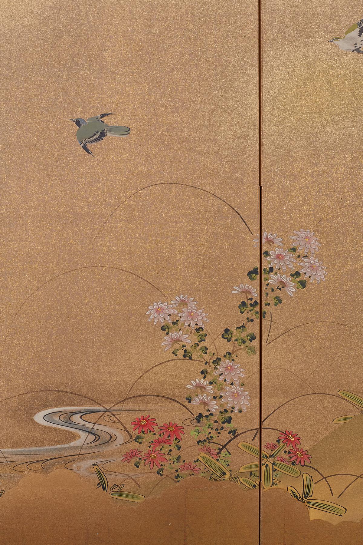 Early Showa Japanese Four Panel Screen Flora and Fauna 8