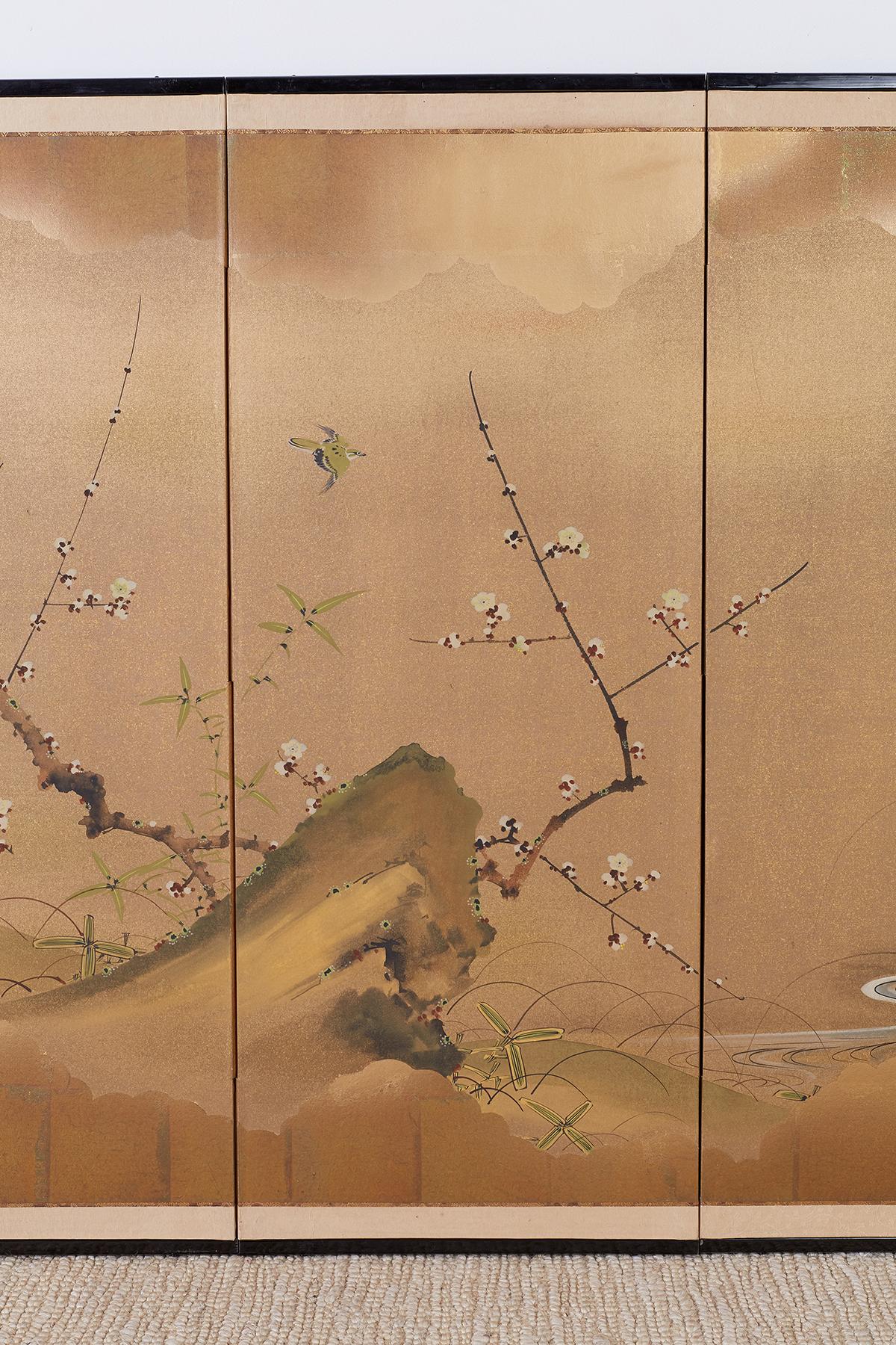 Early Showa Japanese Four Panel Screen Flora and Fauna In Good Condition In Rio Vista, CA