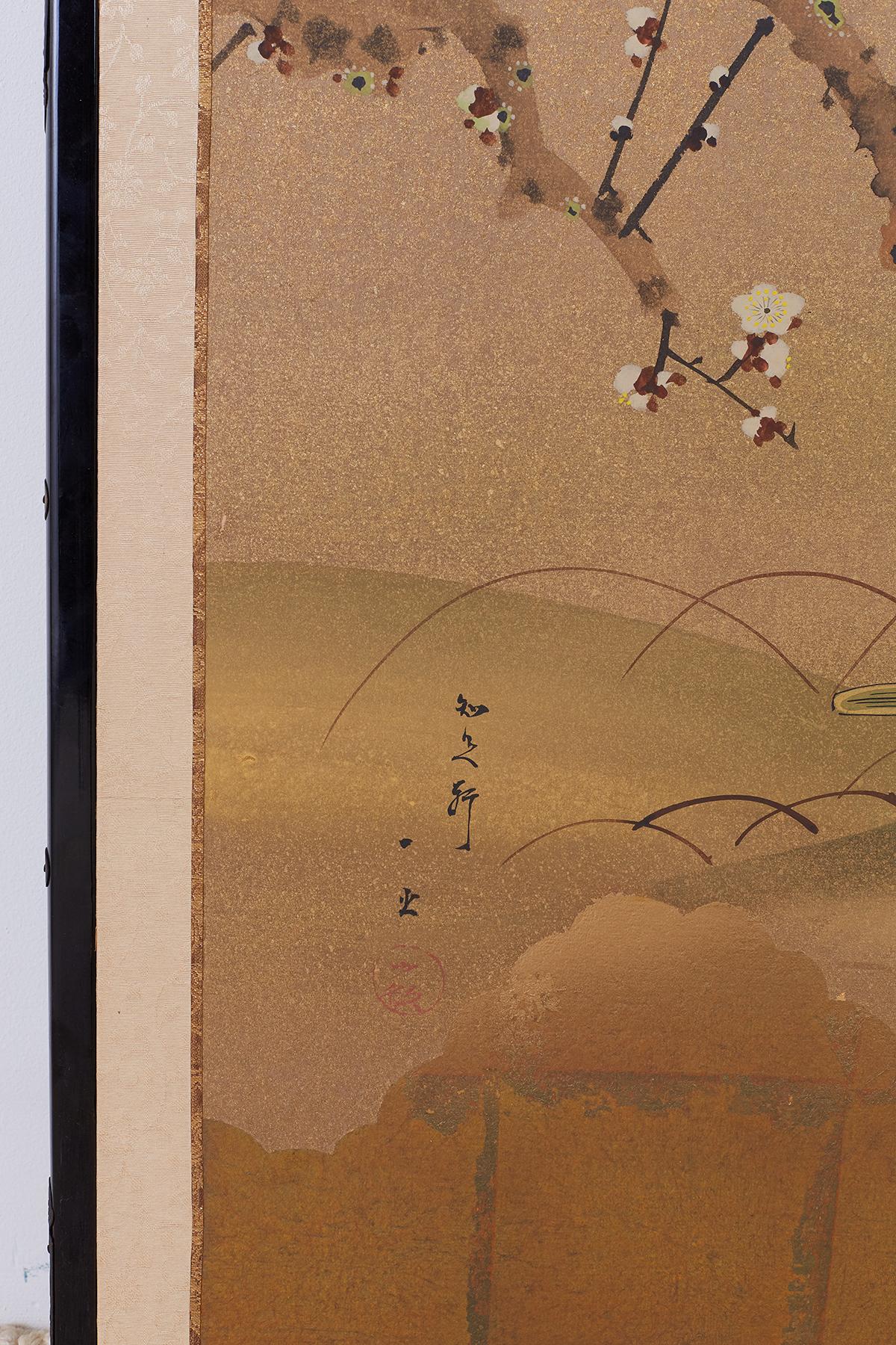 Early Showa Japanese Four Panel Screen Flora and Fauna 3