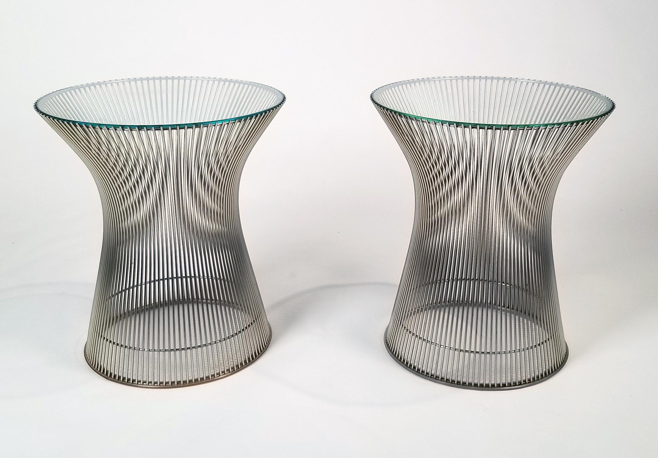 Side tables designed by Warren Platner for Knoll, 20th Century. Tables are early production and in very good original condition with the original bevel glass tops.