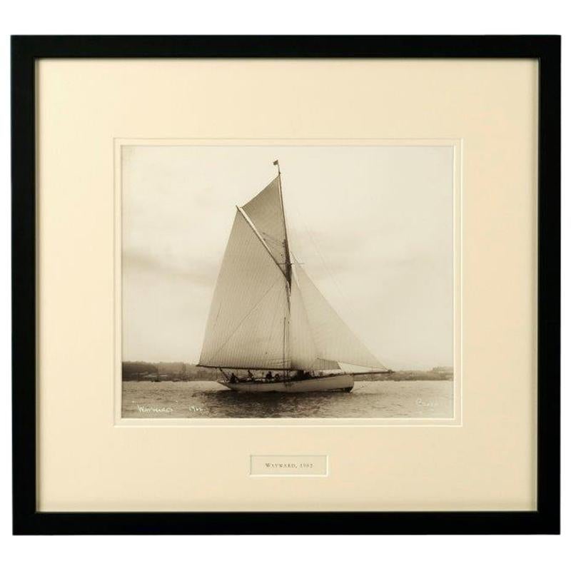 Early Silver Gelatin Photograph Print of the Gaff Rigged Yacht Wayward by Beken For Sale