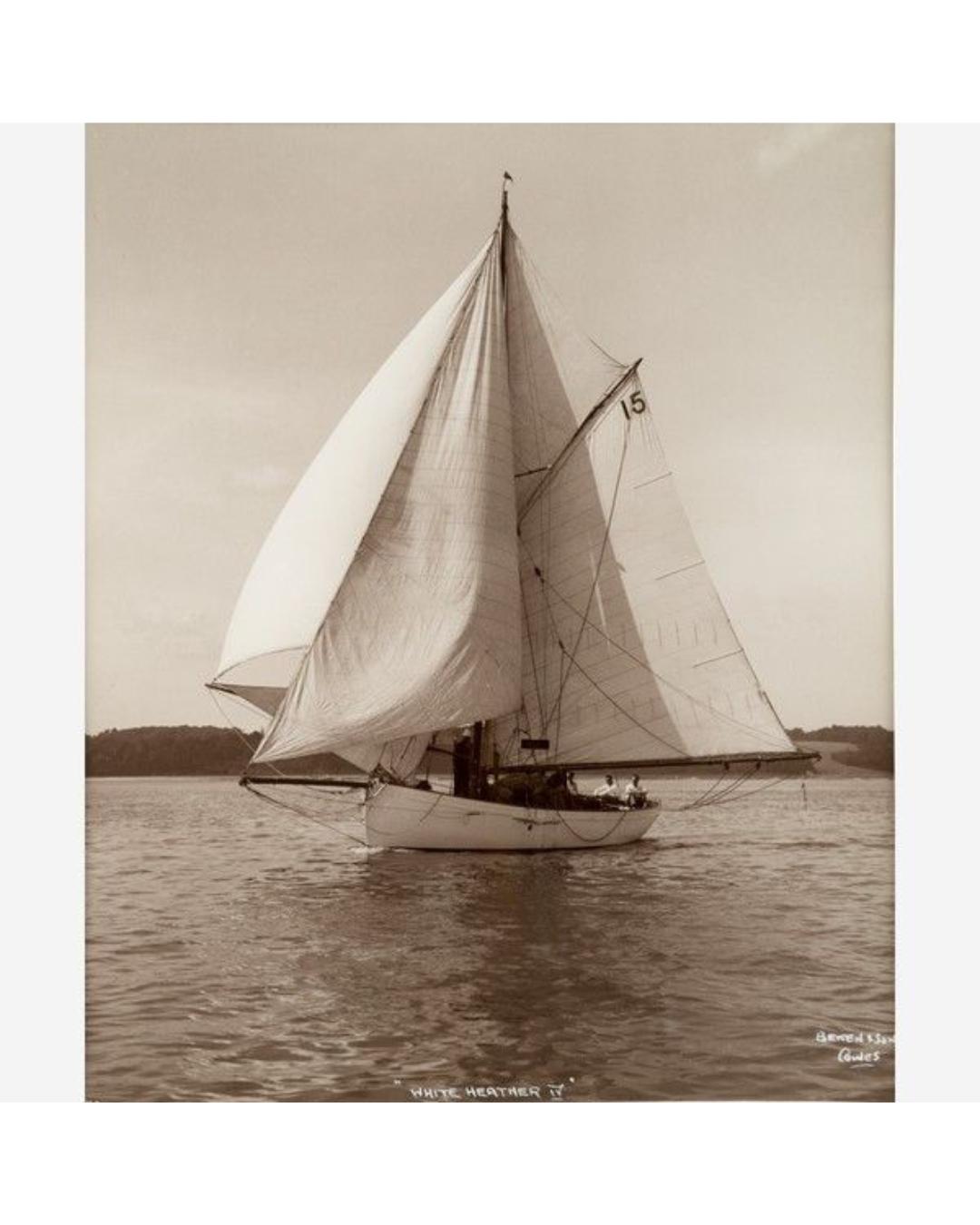 Early silver gelatin photographic print by Beken of Cowes - Yacht White Heather.