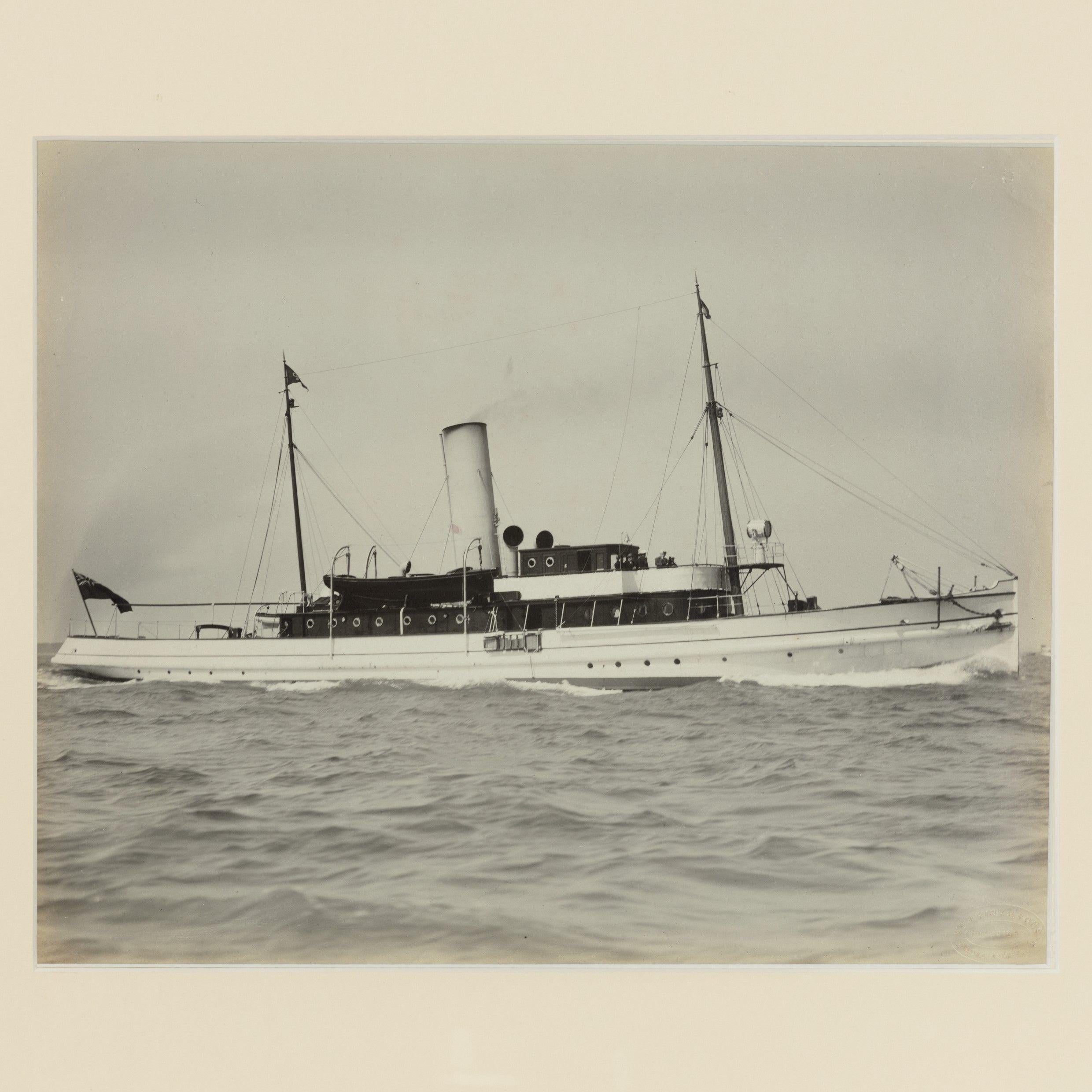 English Early Silver Gelatin Photographic Print the Steam Yacht Cressida at Anchor in th For Sale