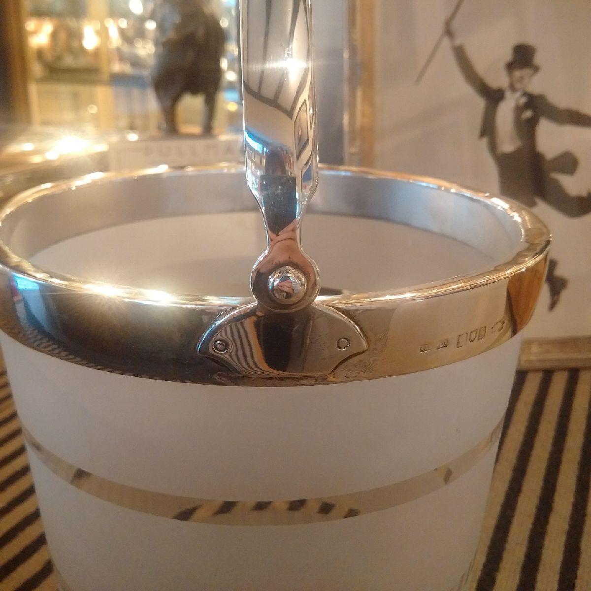 English Early Silver Mounted glass Art Deco Ice Bucket by Asprey, 1912 For Sale