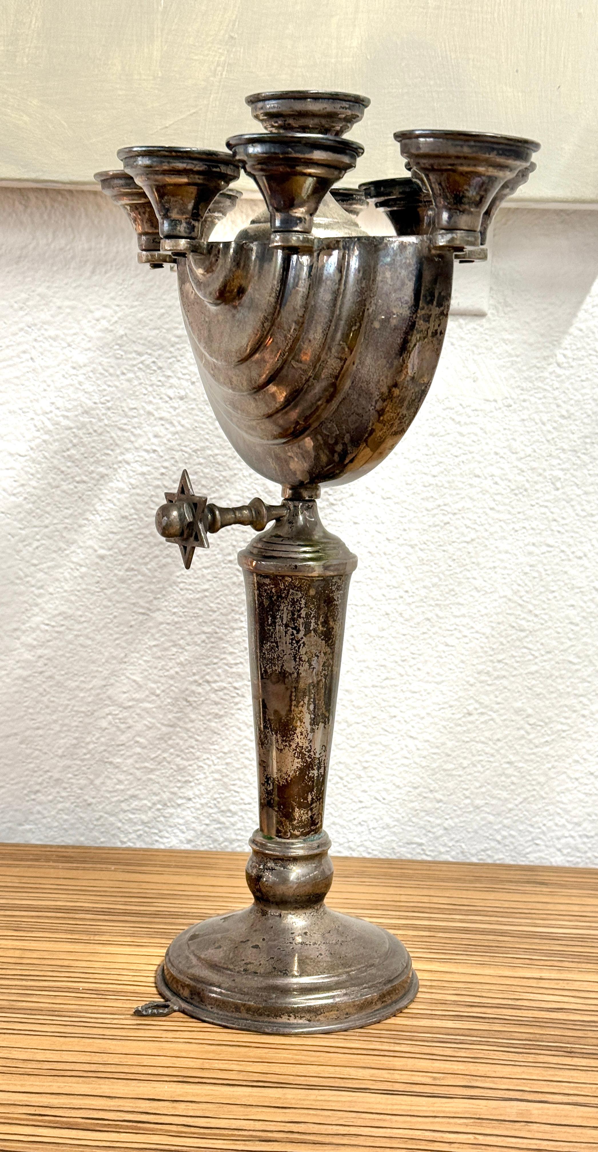 Hand-Crafted Early Silver Plated Menorah For Sale