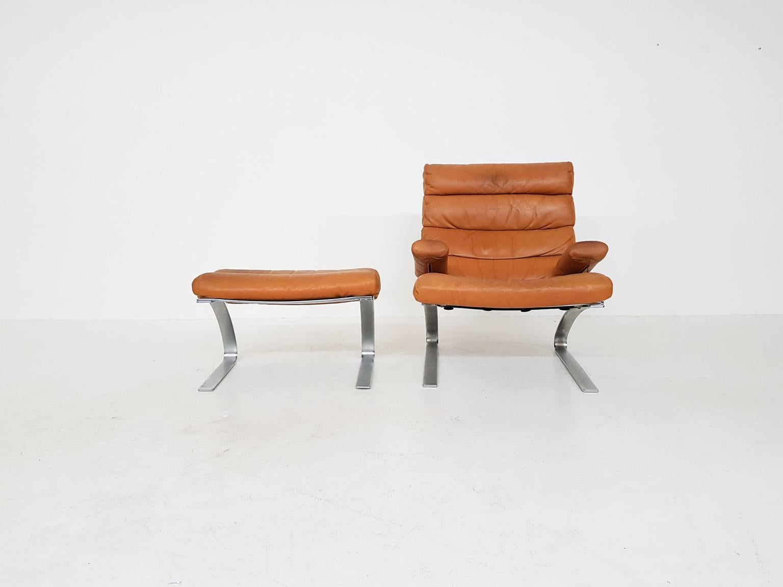 20th Century Early Sinus Cognac Leather Lounge Chair by Adolf & Schröpfer for COR, Germany