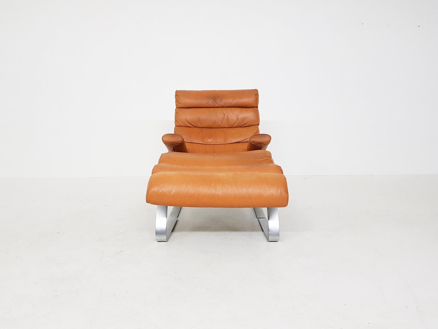 Metal Early Sinus Cognac Leather Lounge Chair by Adolf & Schröpfer for COR, Germany