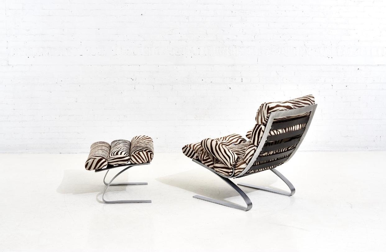 Mid-Century Modern Early Sinus Zebra Leather Lounge Chair by Adolf & Schröpfer for COR, Germany