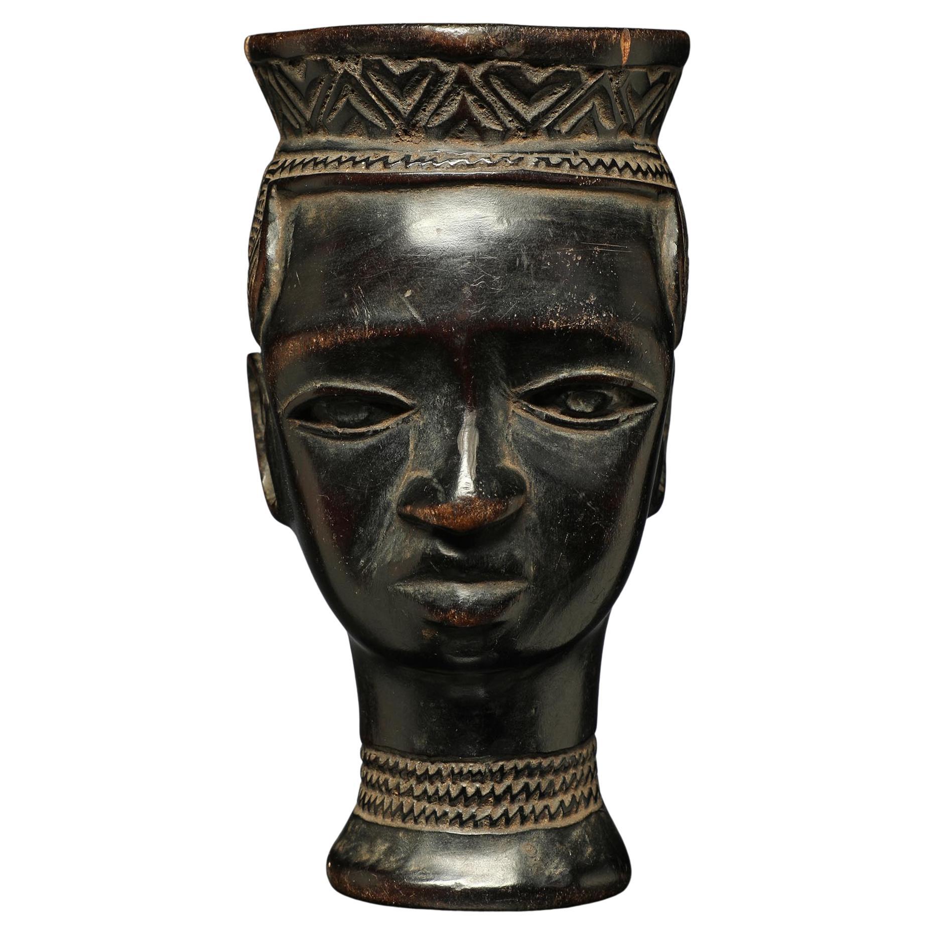 Early small Kuba Cup With Refined Face, Fine Hair, Handle DRC, Africa