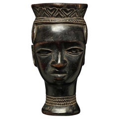 Early small Kuba Cup With Refined Face, Fine Hair, Handle DRC, Africa