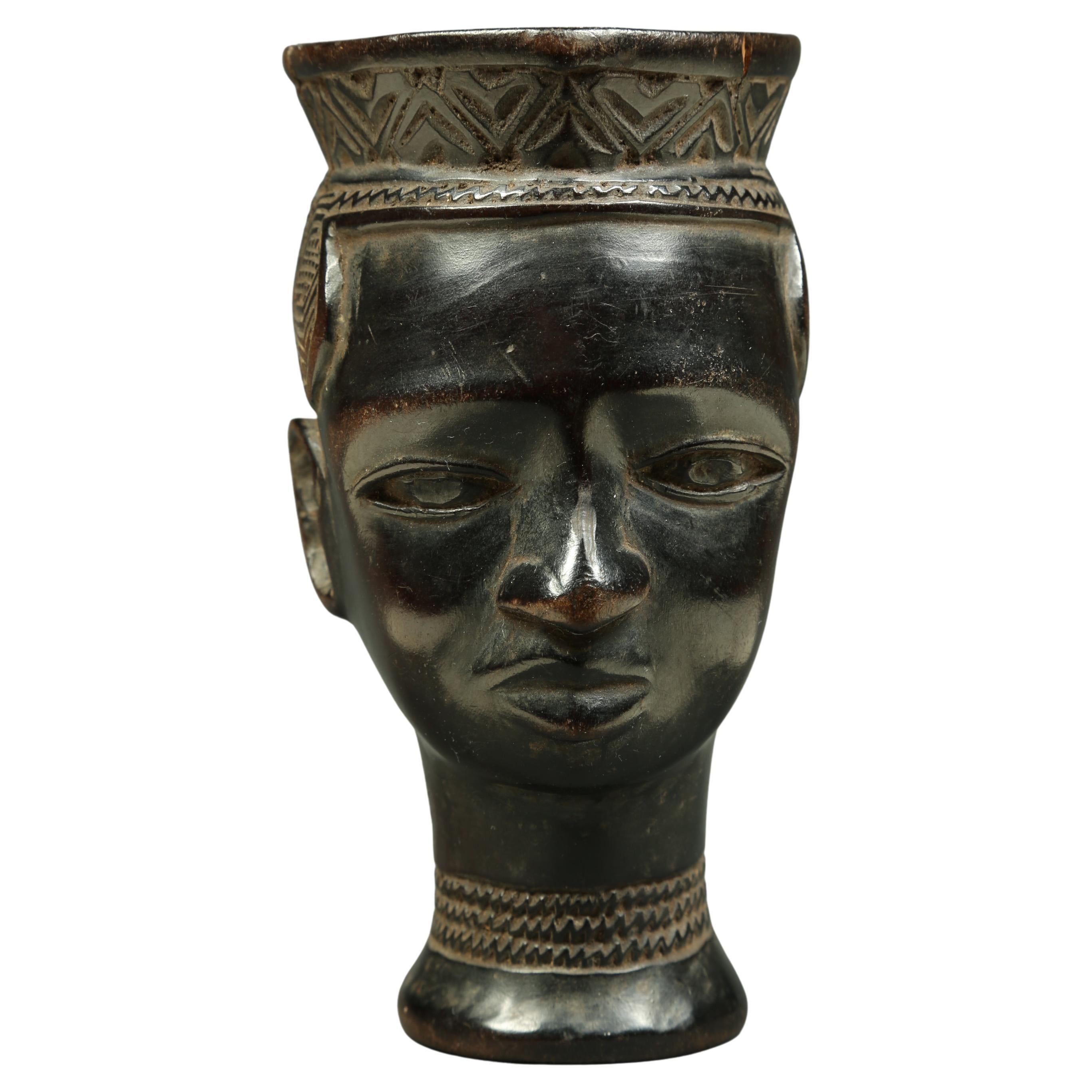 Early small Kuba Cup With Refined Face, Fine Hair, Handle DRC, Africa