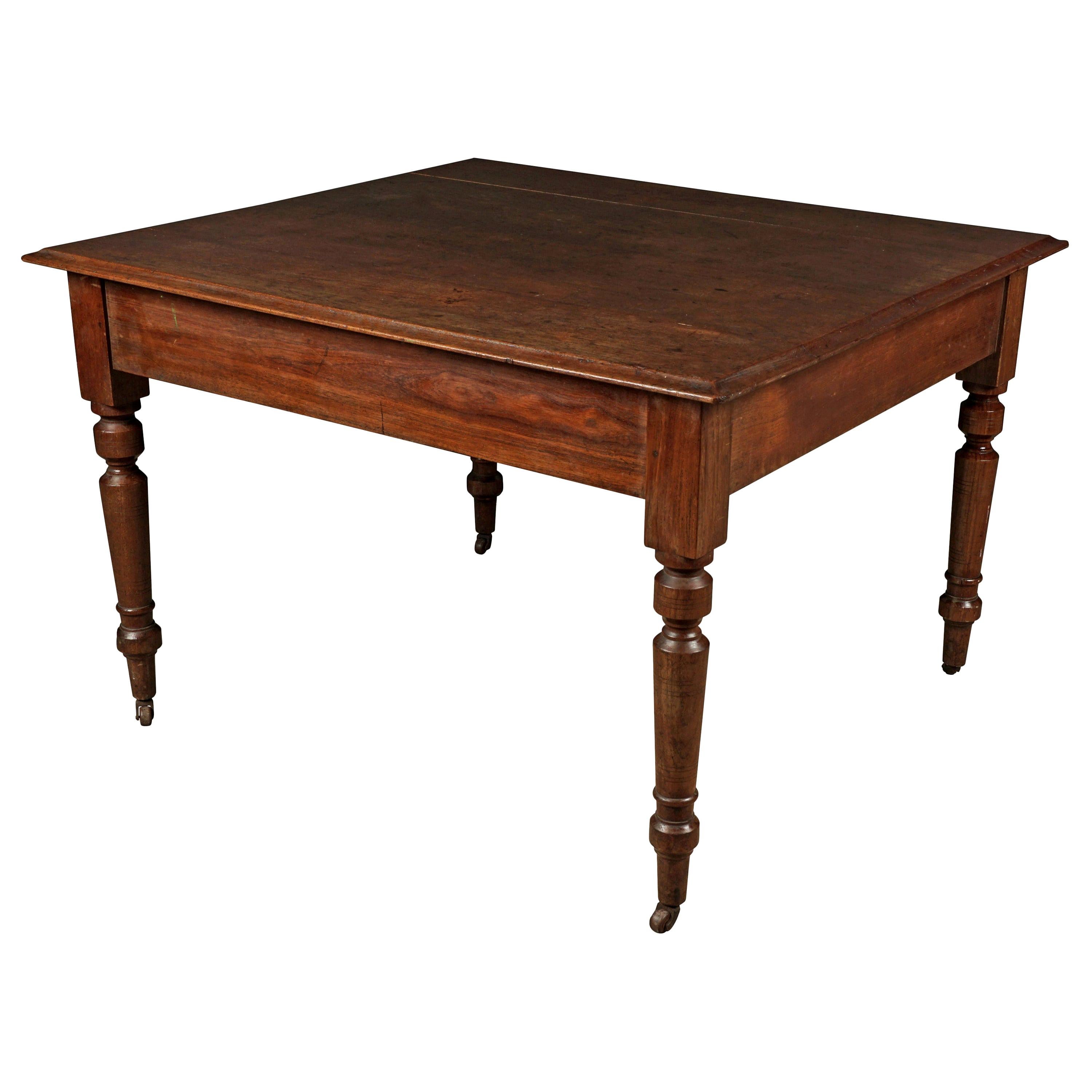 Early Solid Oak Dining Table from France, circa 1920