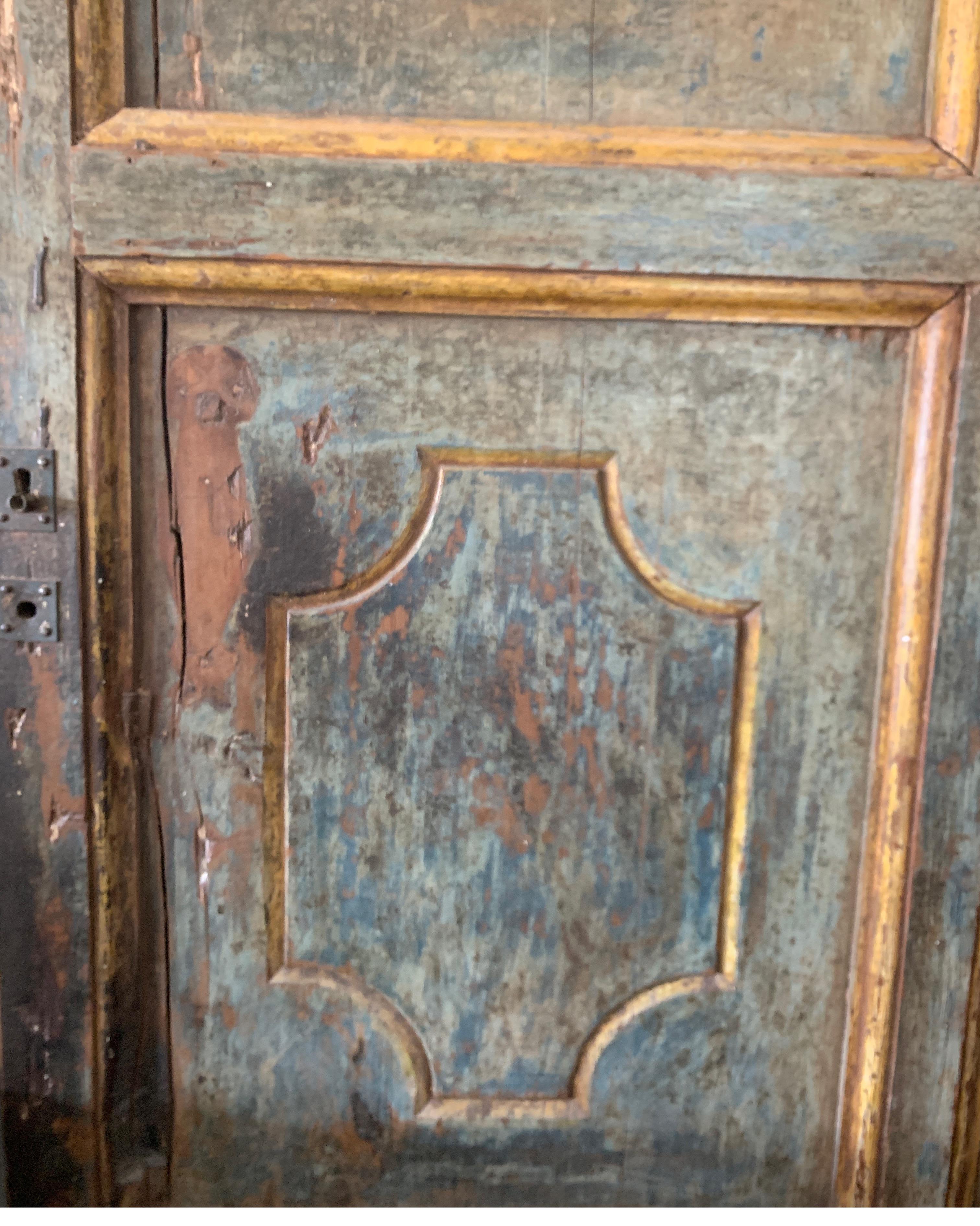 Early Spanish 18th Century Polychrome Door with Original Hardware and Paint For Sale 4