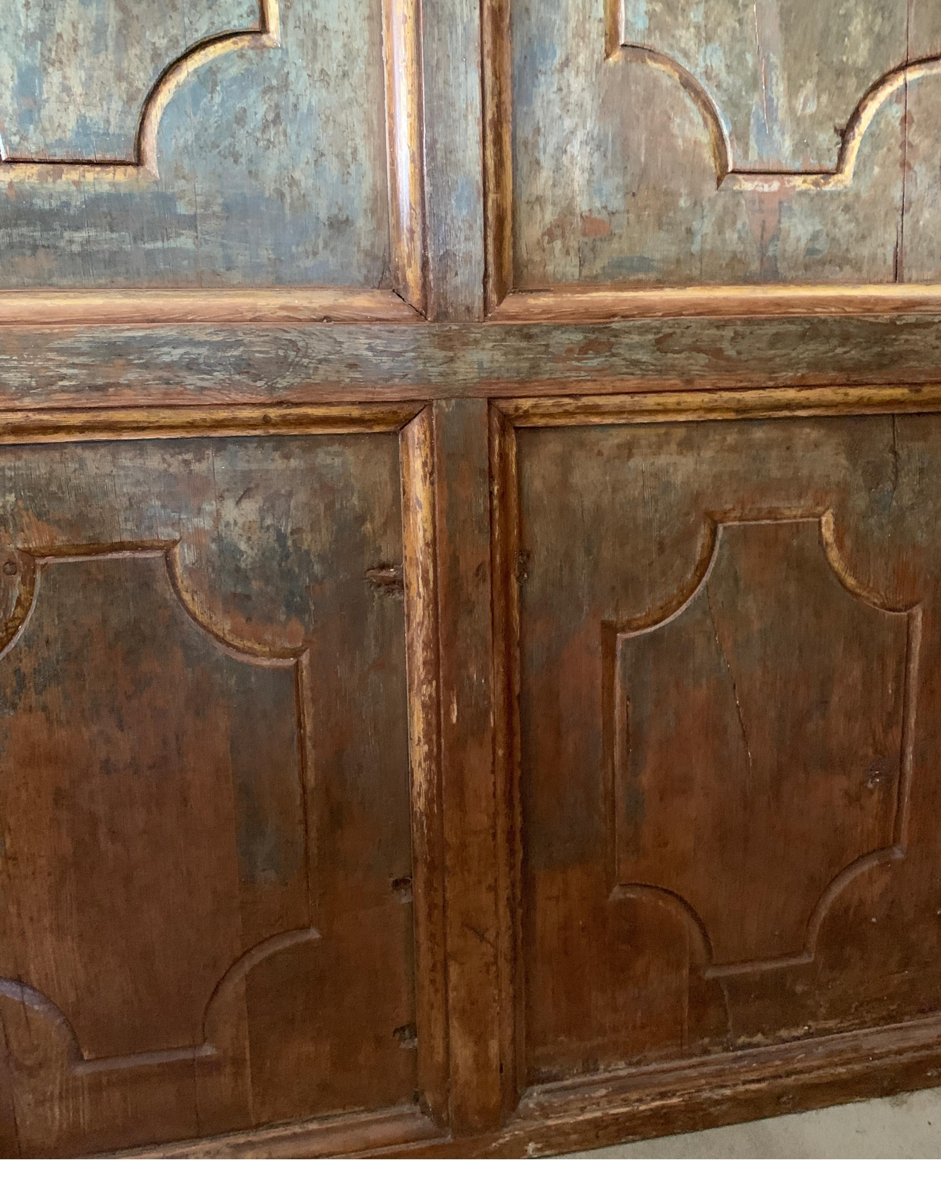 Early Spanish 18th Century Polychrome Door with Original Hardware and Paint In Fair Condition For Sale In Houston, TX