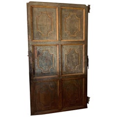 Antique Early Spanish 18th Century Polychrome Door with Original Hardware and Paint