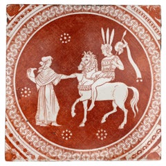 Early Spode Red Greek Pattern Tile
