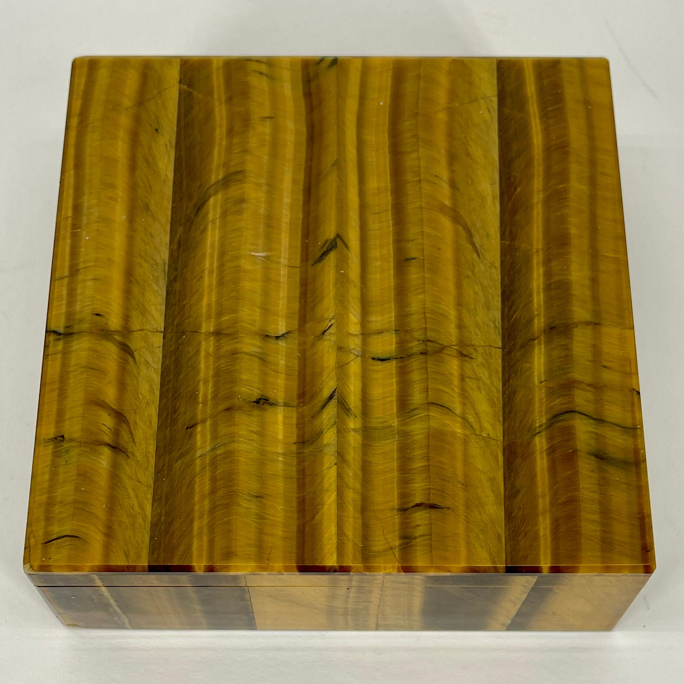 Early Square Italian Tiger Eye Jewelry or Cigarette Box 3