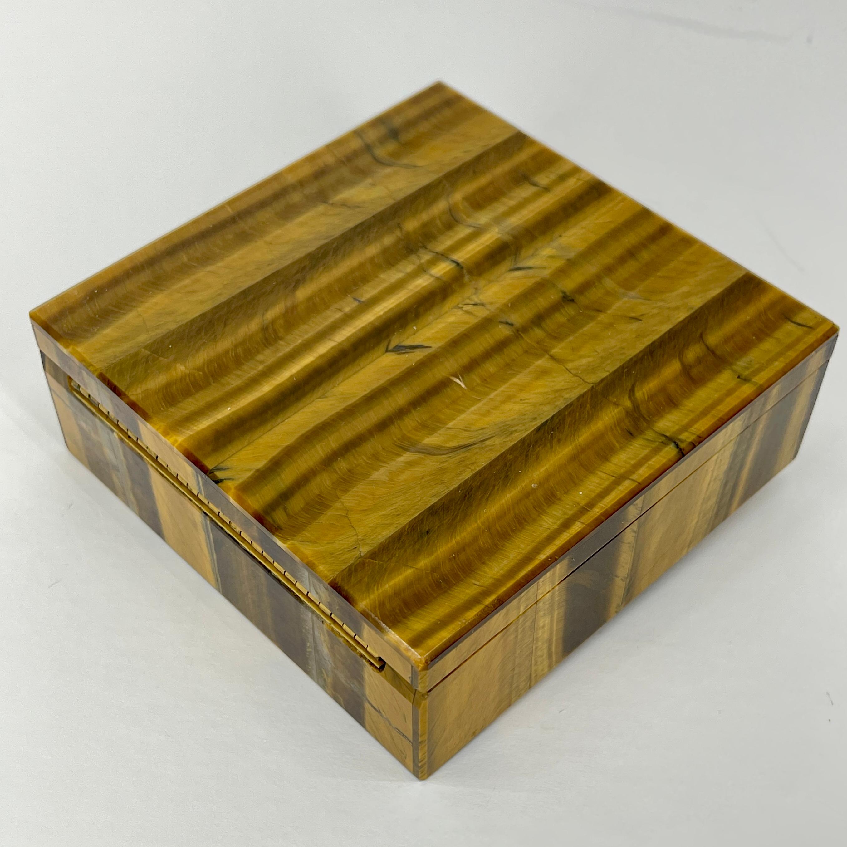 Early Square Italian Tiger Eye Jewelry or Cigarette Box 5