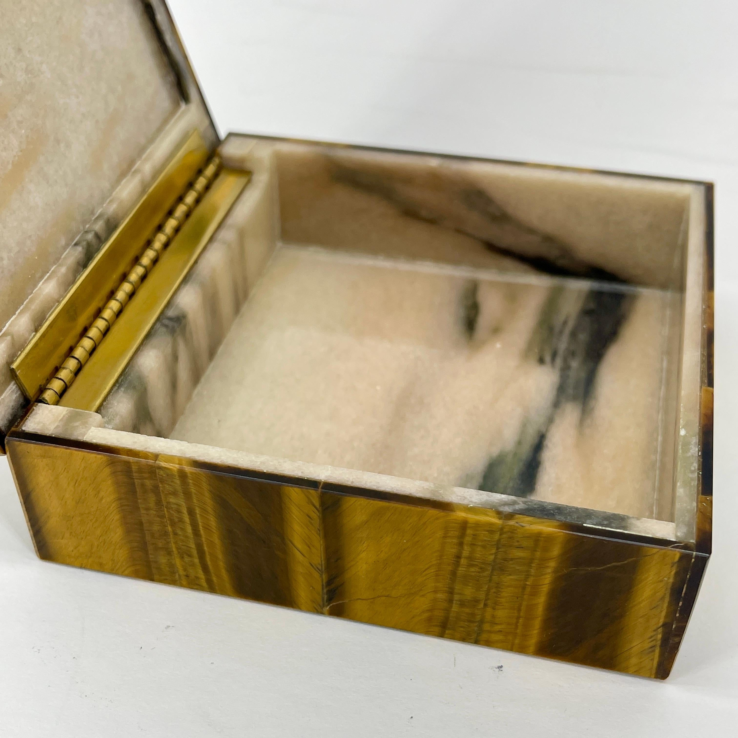 Early Square Italian Tiger Eye Jewelry or Cigarette Box 7