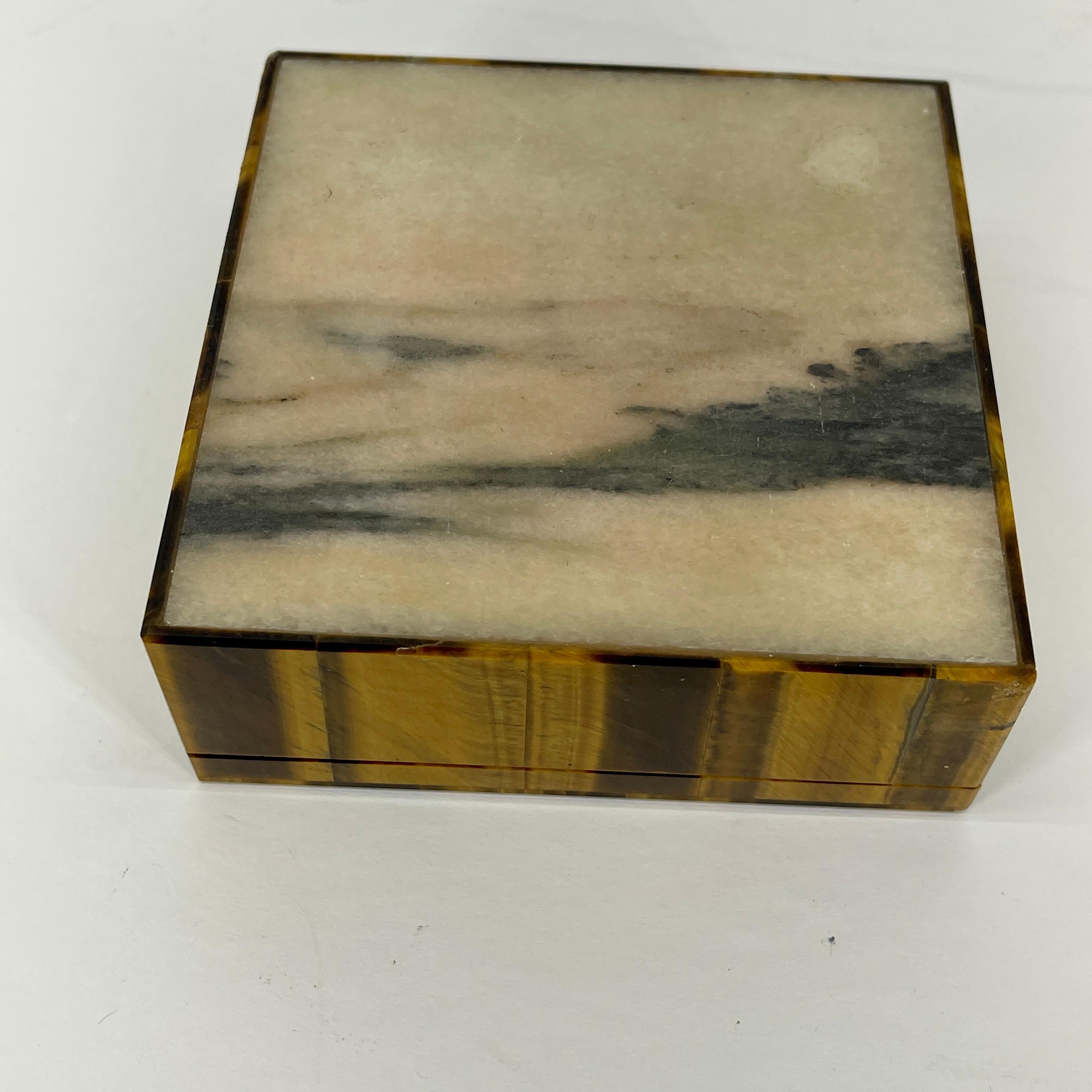 Early Square Italian Tiger Eye Jewelry or Cigarette Box 8