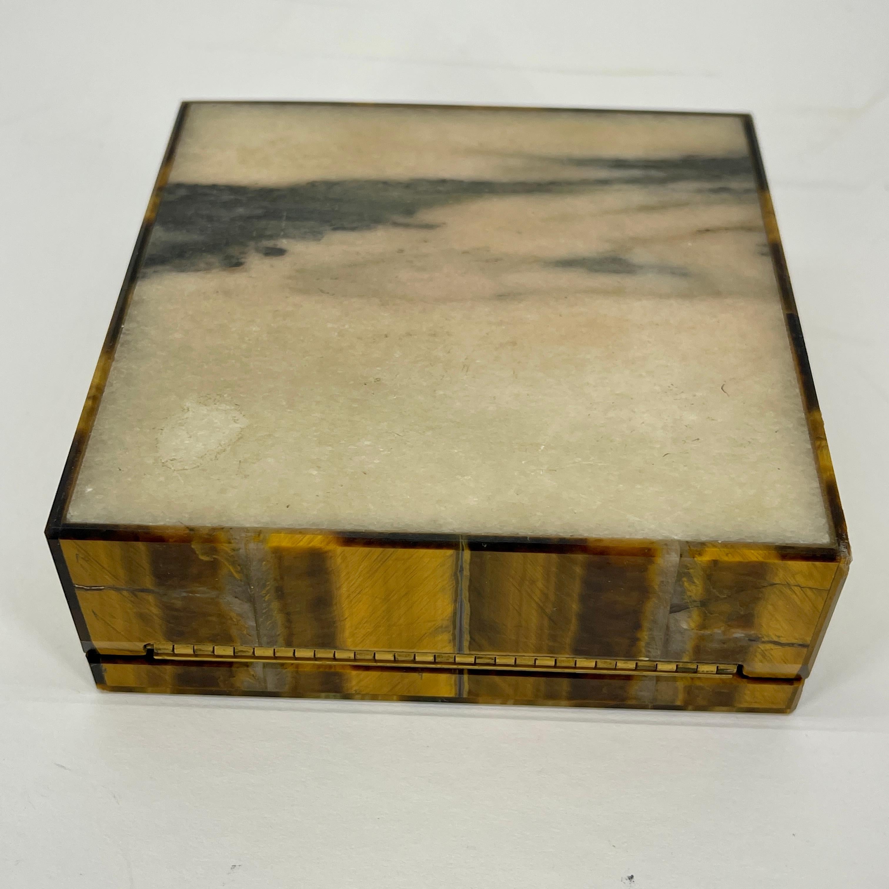 Early Square Italian Tiger Eye Jewelry or Cigarette Box 9