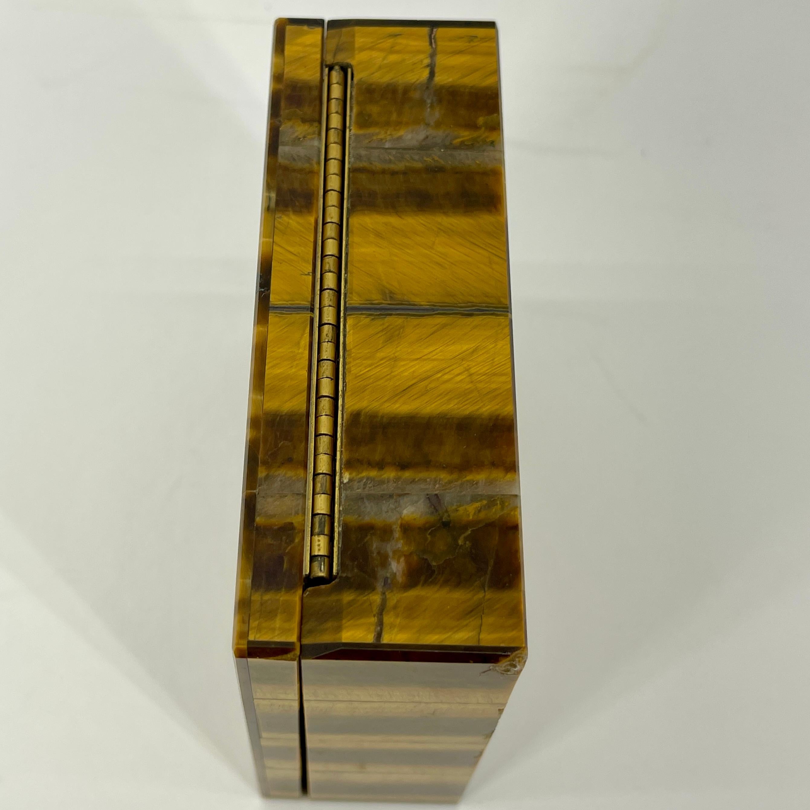 Early Square Italian Tiger Eye Jewelry or Cigarette Box 10