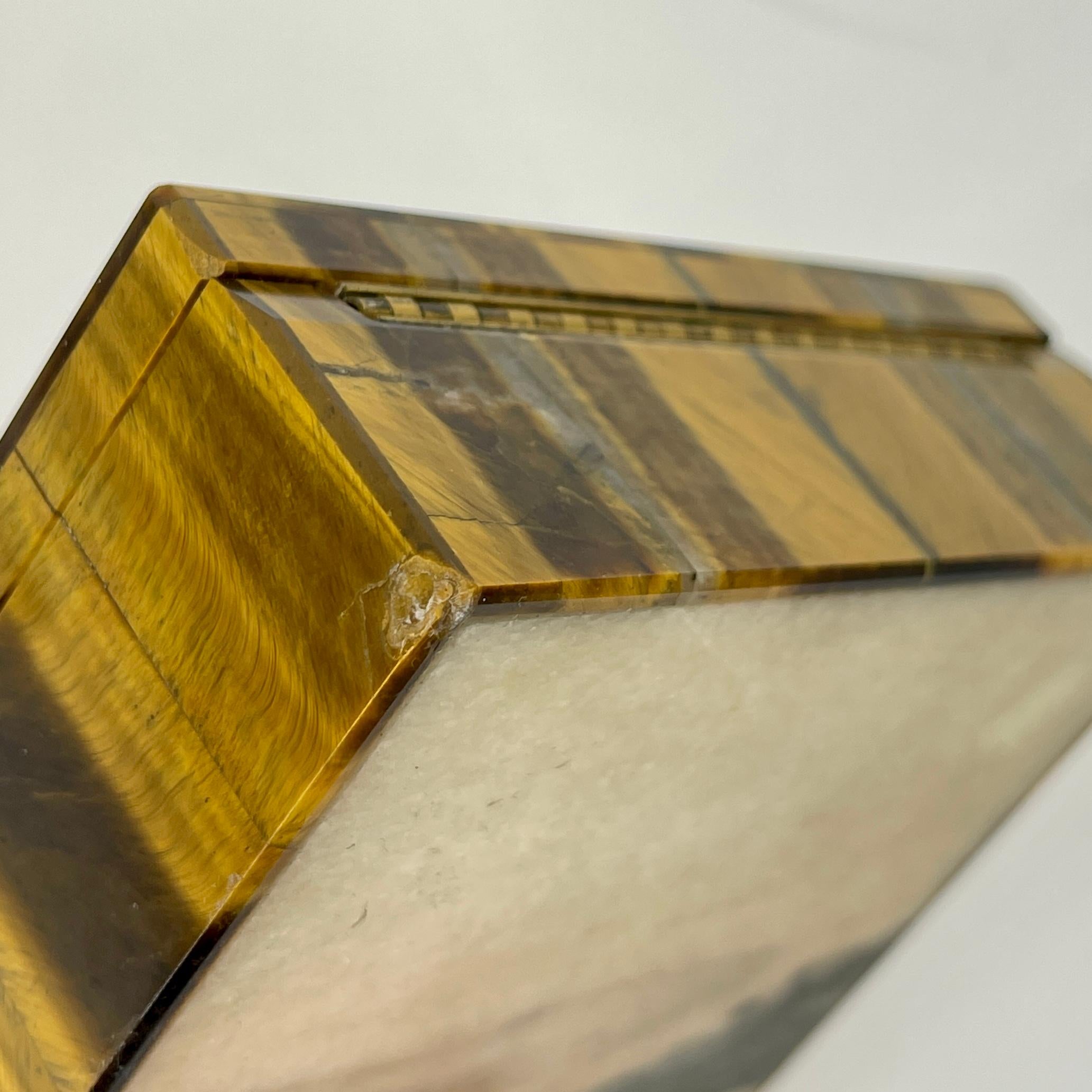 Early Square Italian Tiger Eye Jewelry or Cigarette Box 11