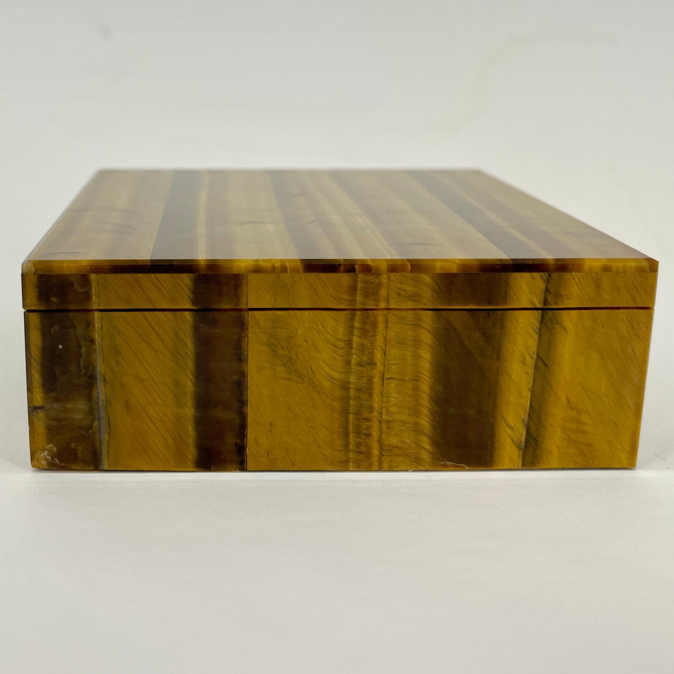 Hand-Crafted Early Square Italian Tiger Eye Jewelry or Cigarette Box