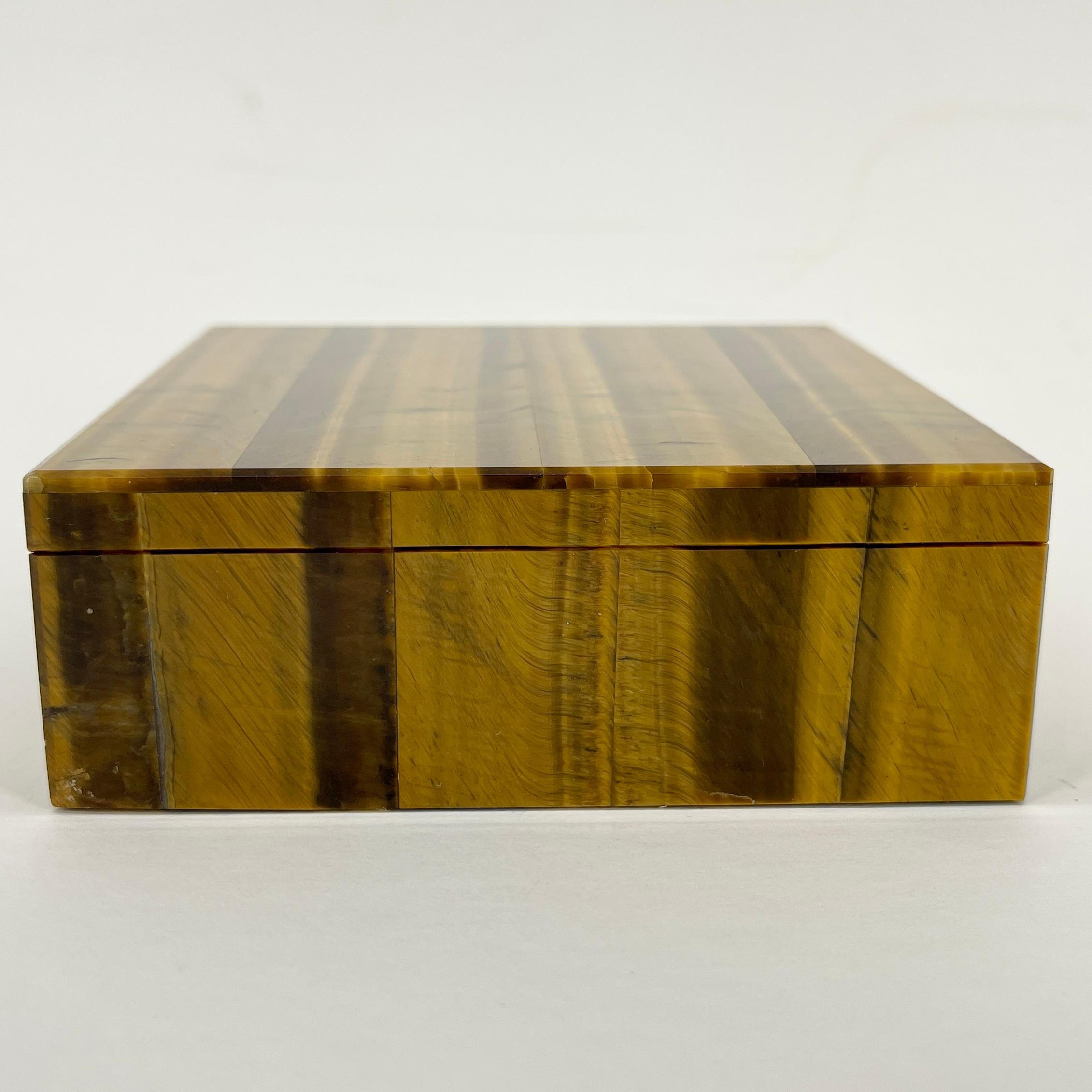 Multi-gemstone Early Square Italian Tiger Eye Jewelry or Cigarette Box