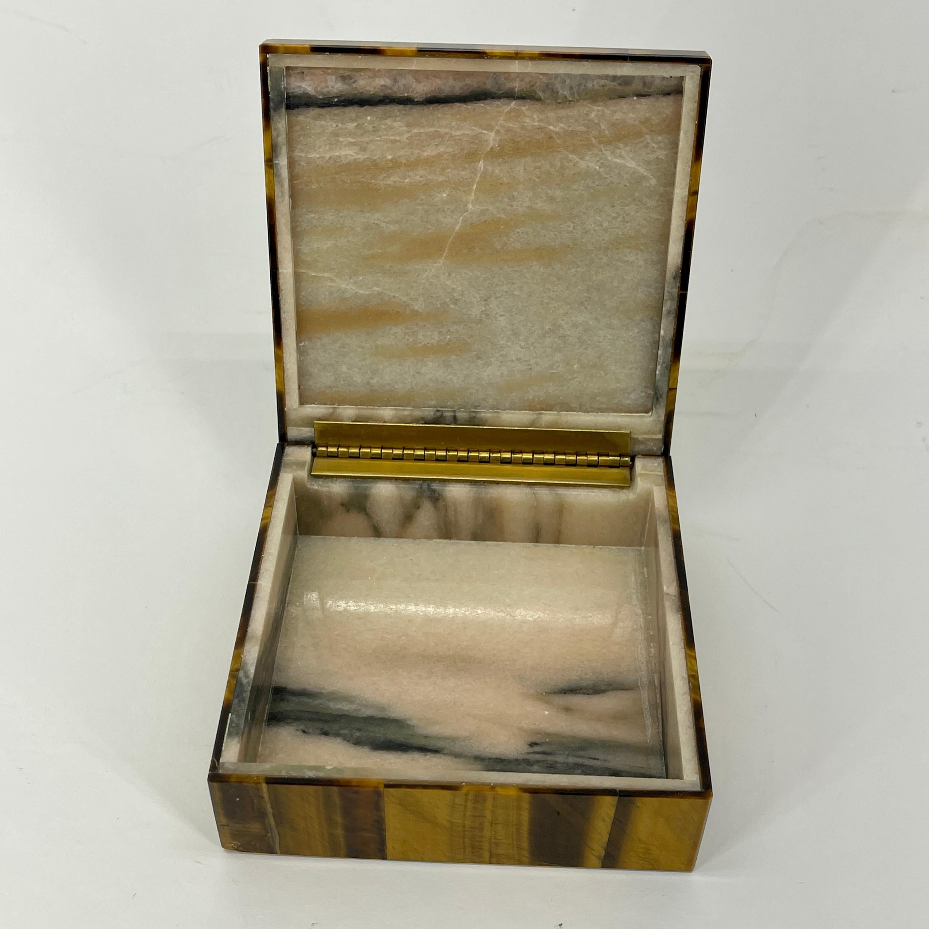 Early Square Italian Tiger Eye Jewelry or Cigarette Box 1