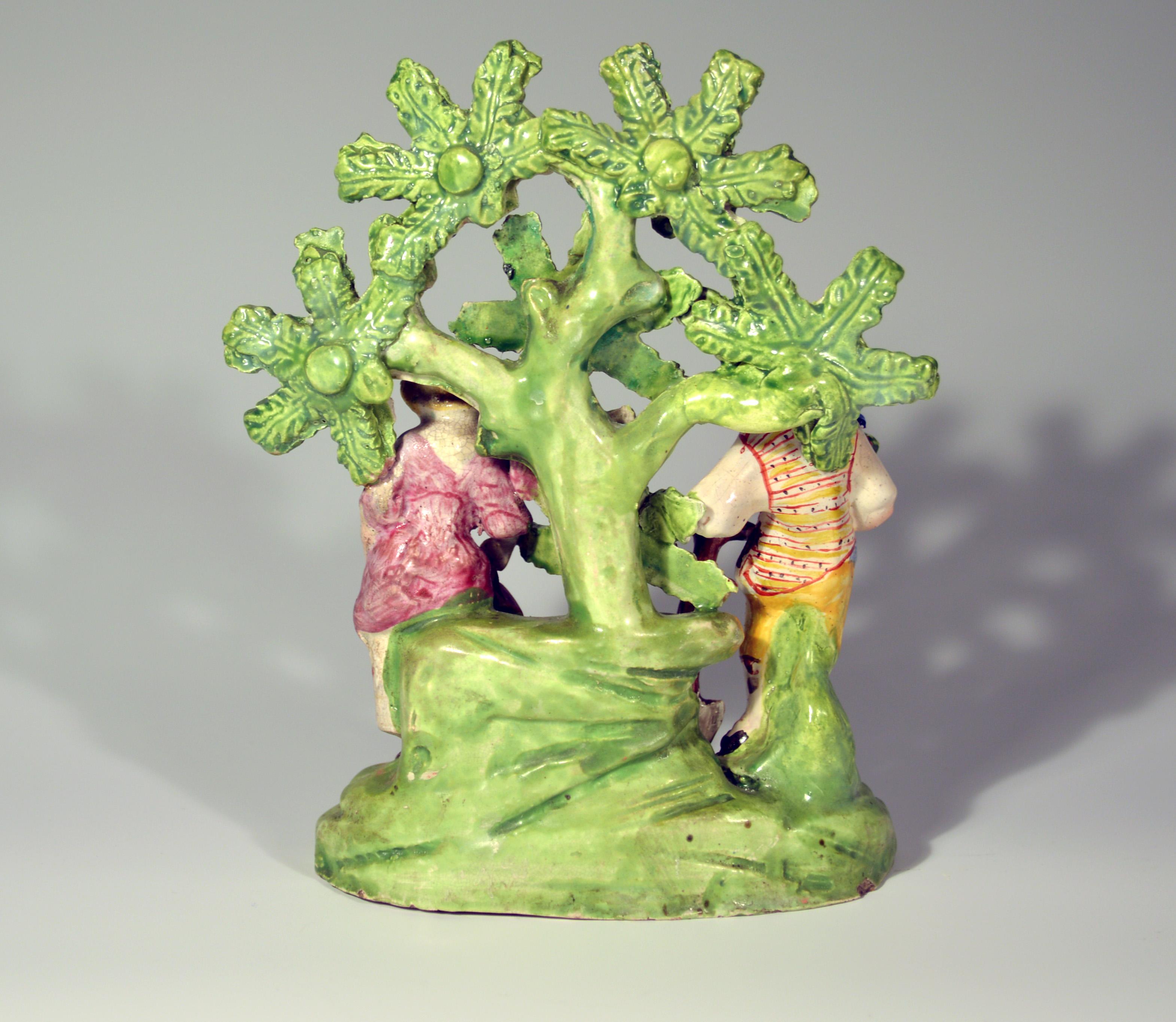 William IV Early Staffordshire Bocage Figure Group of Gardener and Companion, circa 1825