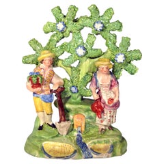 Frühe Staffordshire-Bocage-Figurengruppe von Gärtnern und Kompanion, um 1825