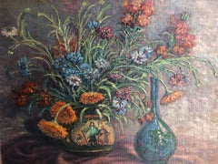 Early Still Life with Flowers and Blue Vase
