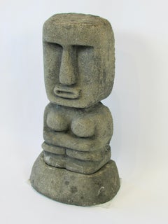 Early Stone Tiki Garden Statue on Base