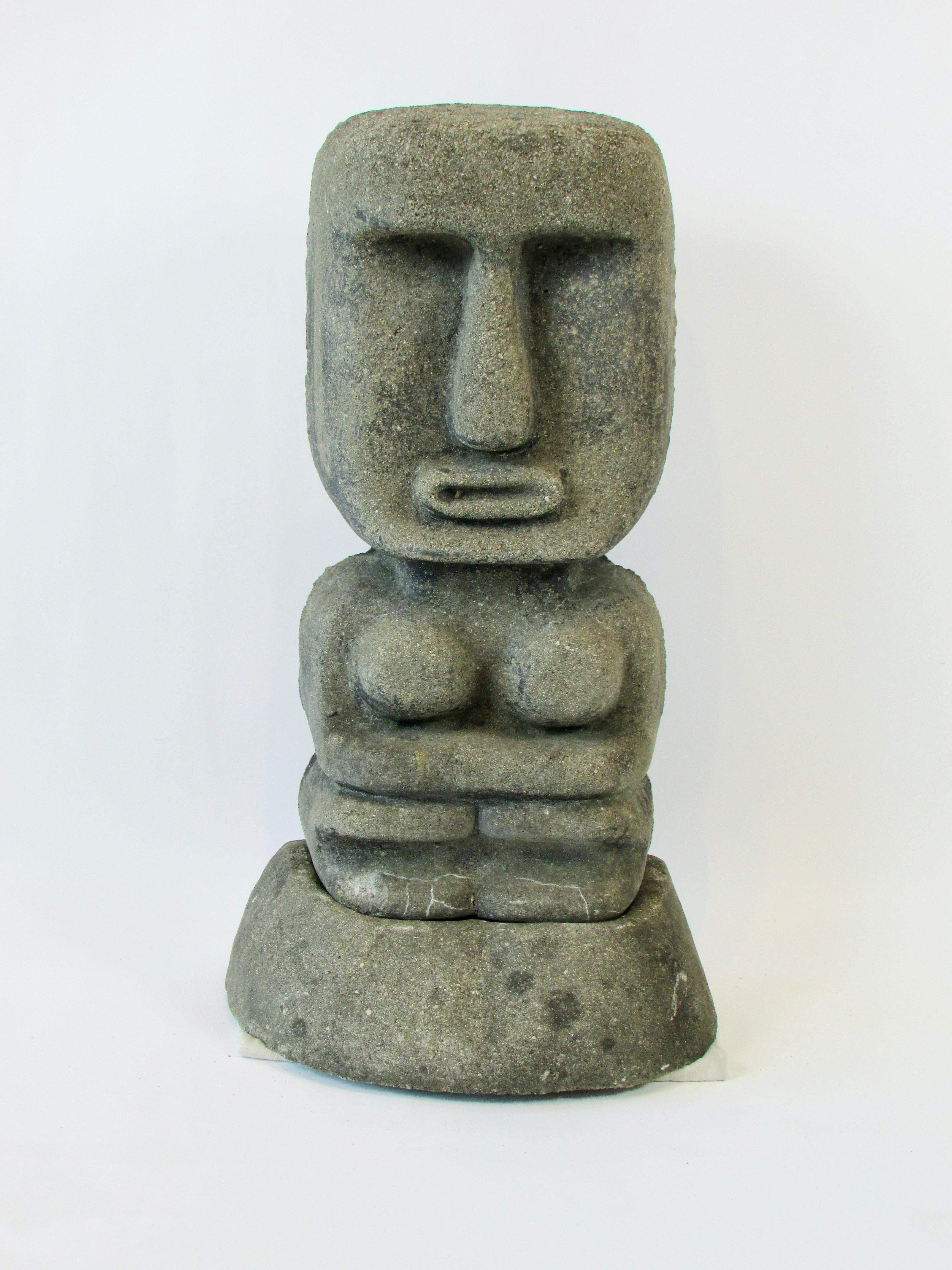 American Early Stone Tiki Garden Statue on Base