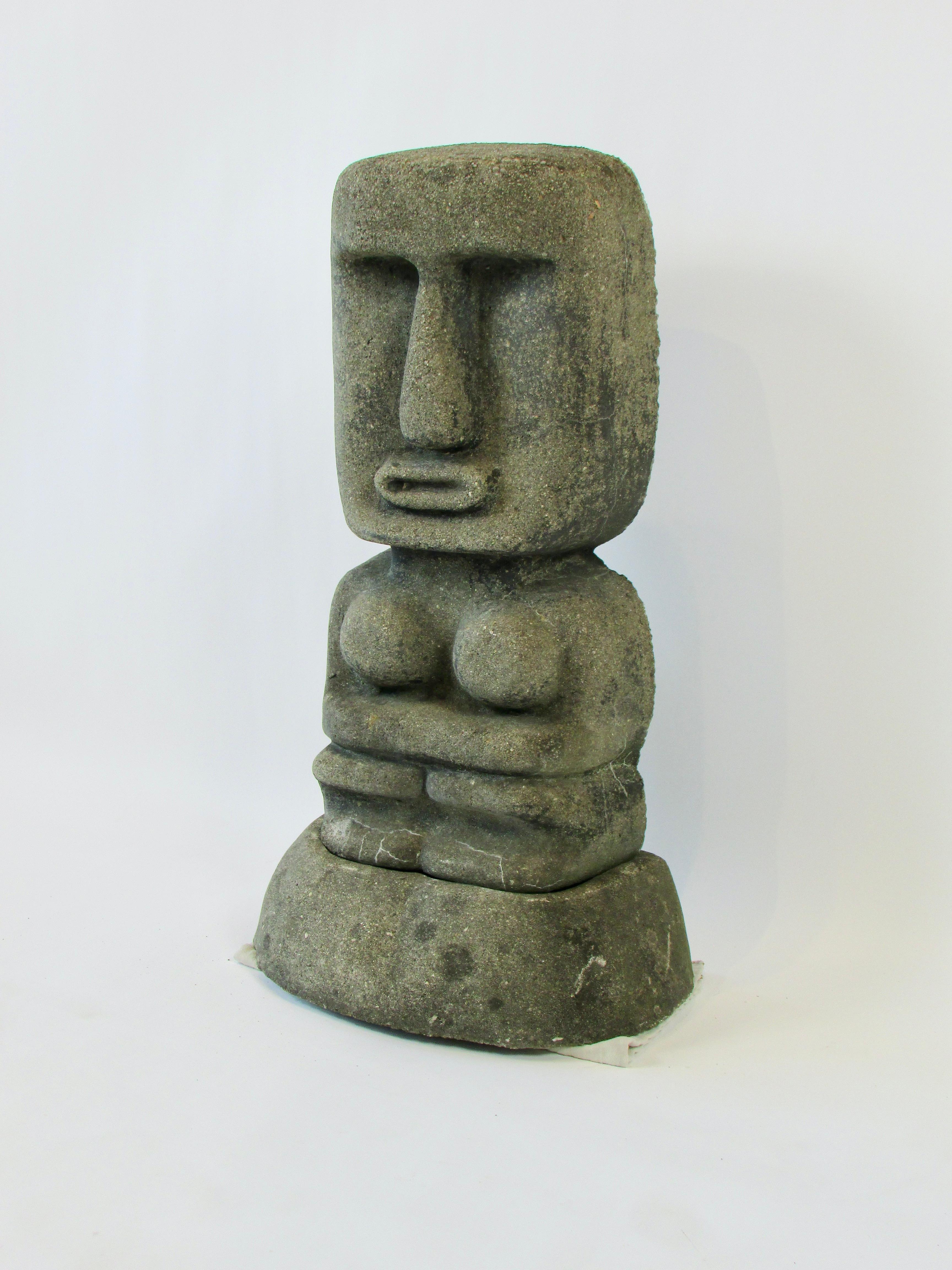 Cast Early Stone Tiki Garden Statue on Base