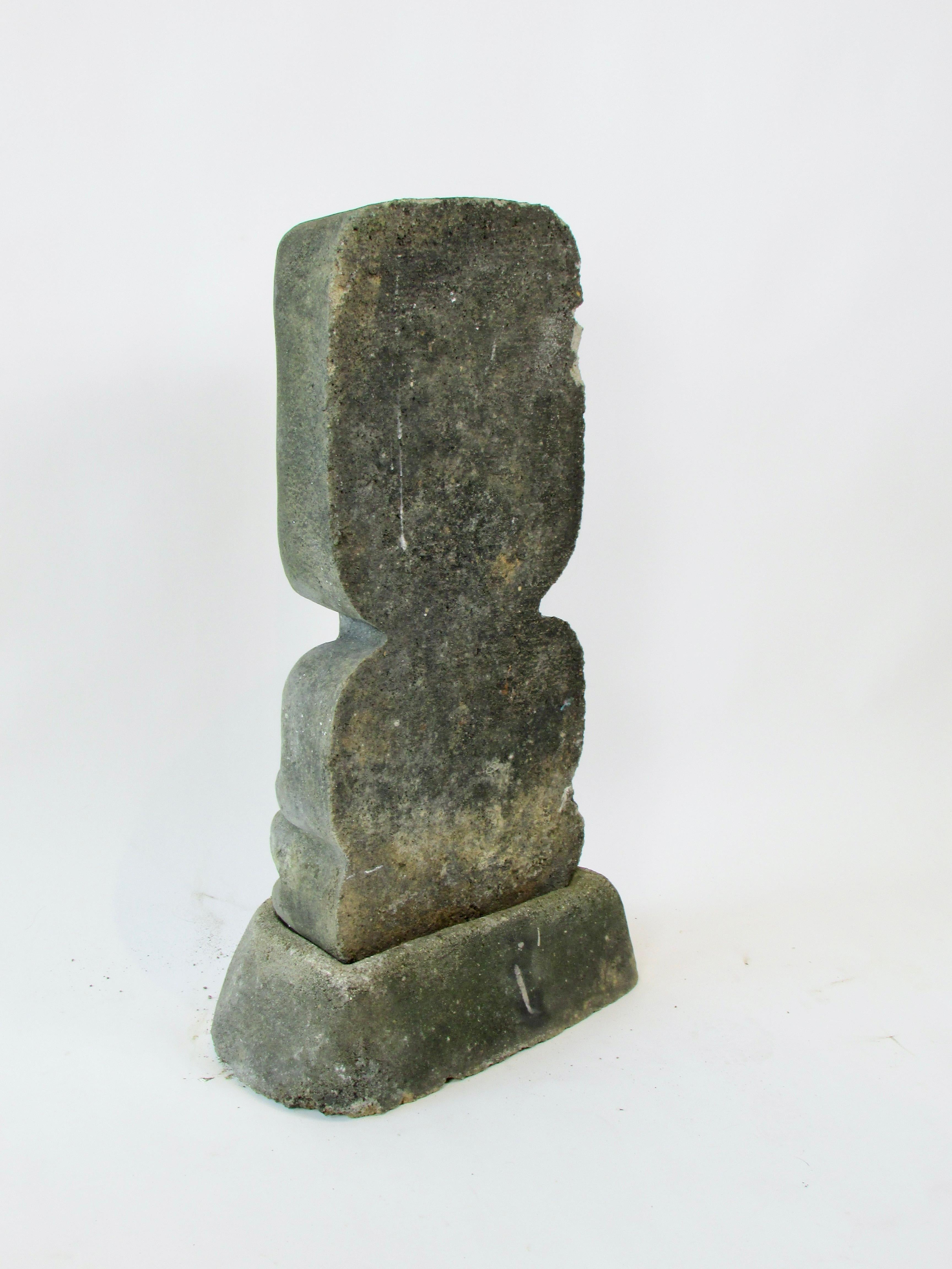 Folk Art Early Stone Tiki Garden Statue on Base For Sale