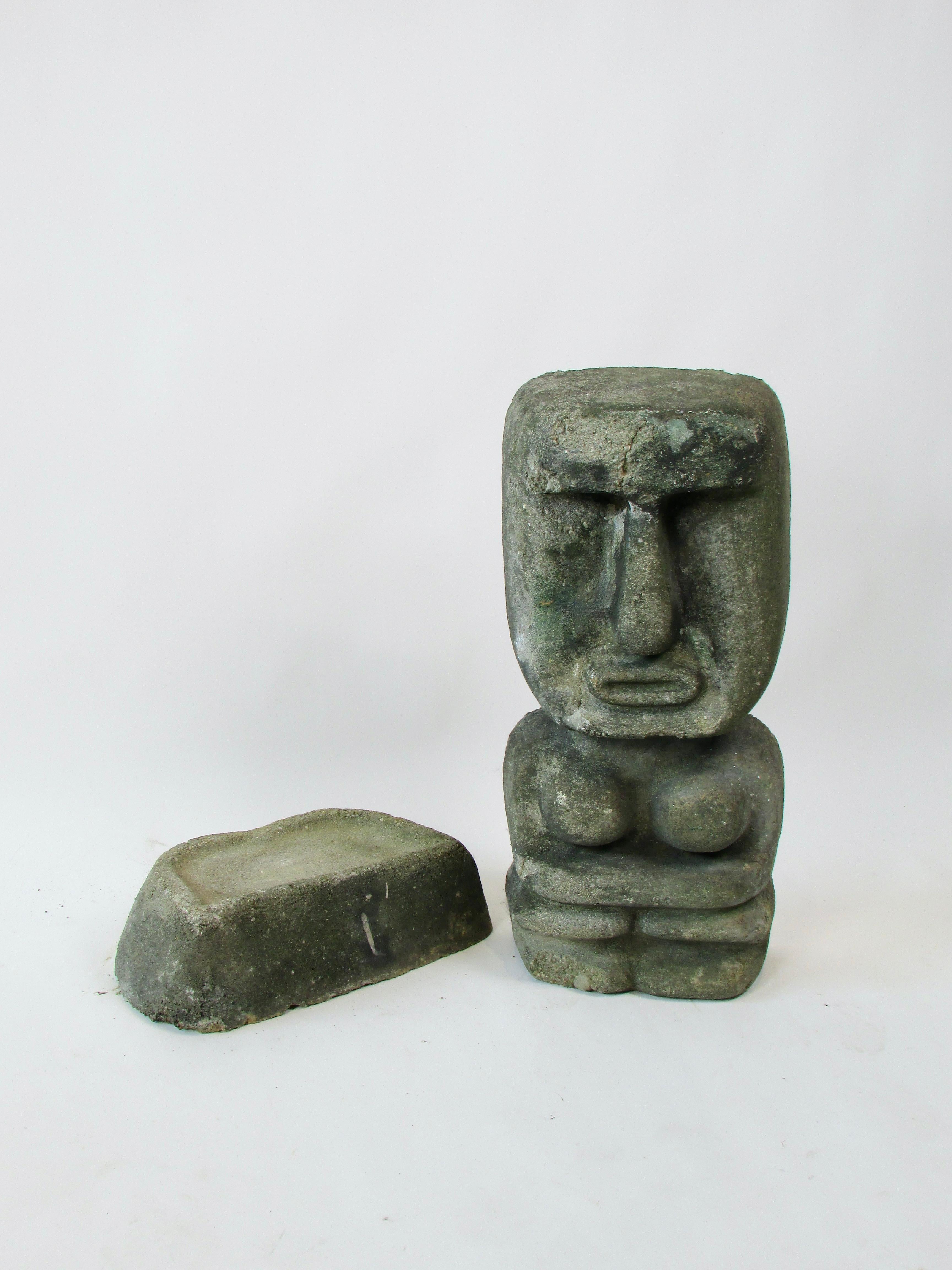 American Early Stone Tiki Garden Statue on Base For Sale