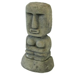 Vintage Early Stone Tiki Garden Statue on Base