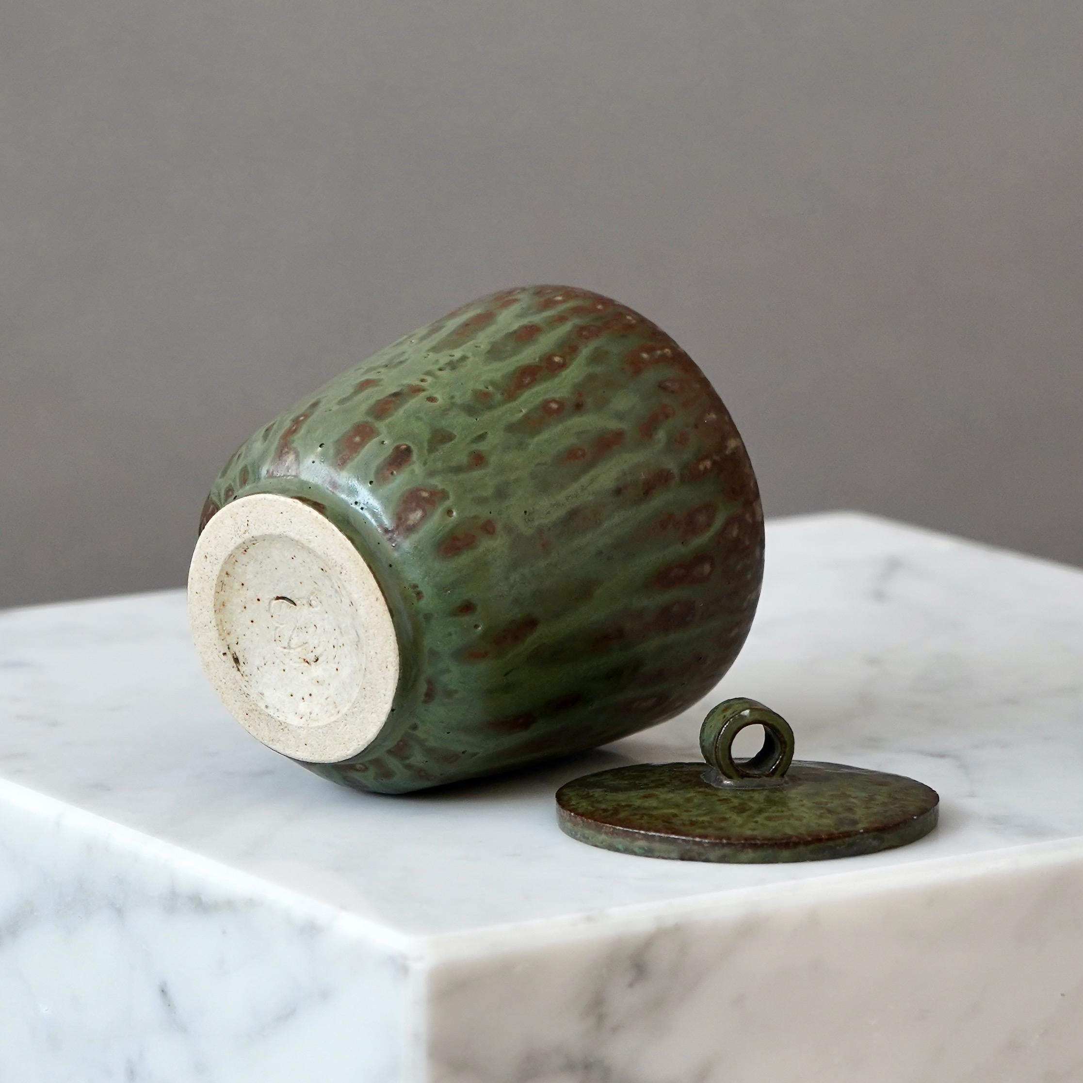 Svedese Vaso con coperchio in gres di Arne Bang, Danimarca, anni '30 in vendita