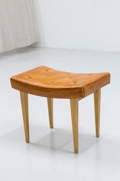Taburete antiguo de cuero coñac y abedul de Bruno Mathsson, Karl Mathsson 1941
