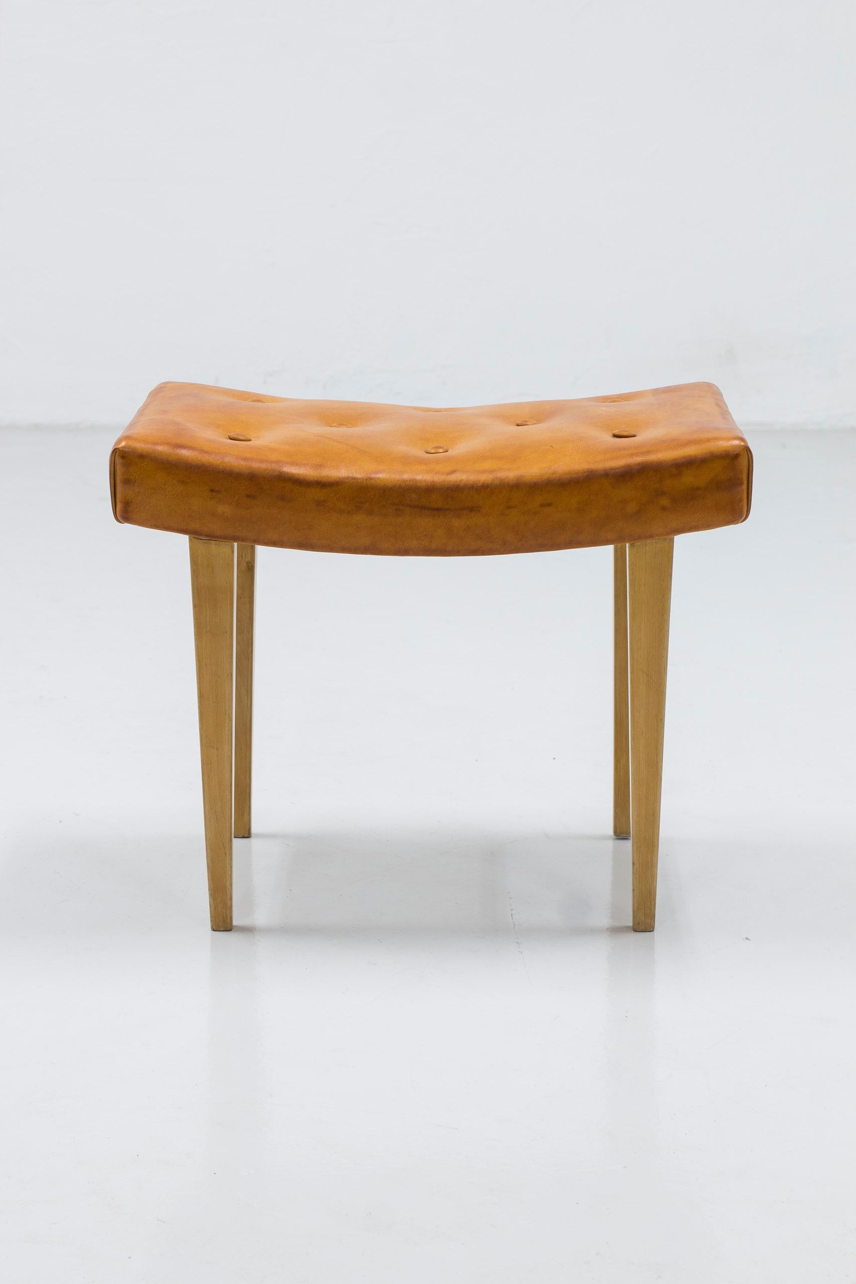 Mid-20th Century Early stool with cognac leather and birch by Bruno Mathsson, Karl Mathsson 1941 For Sale