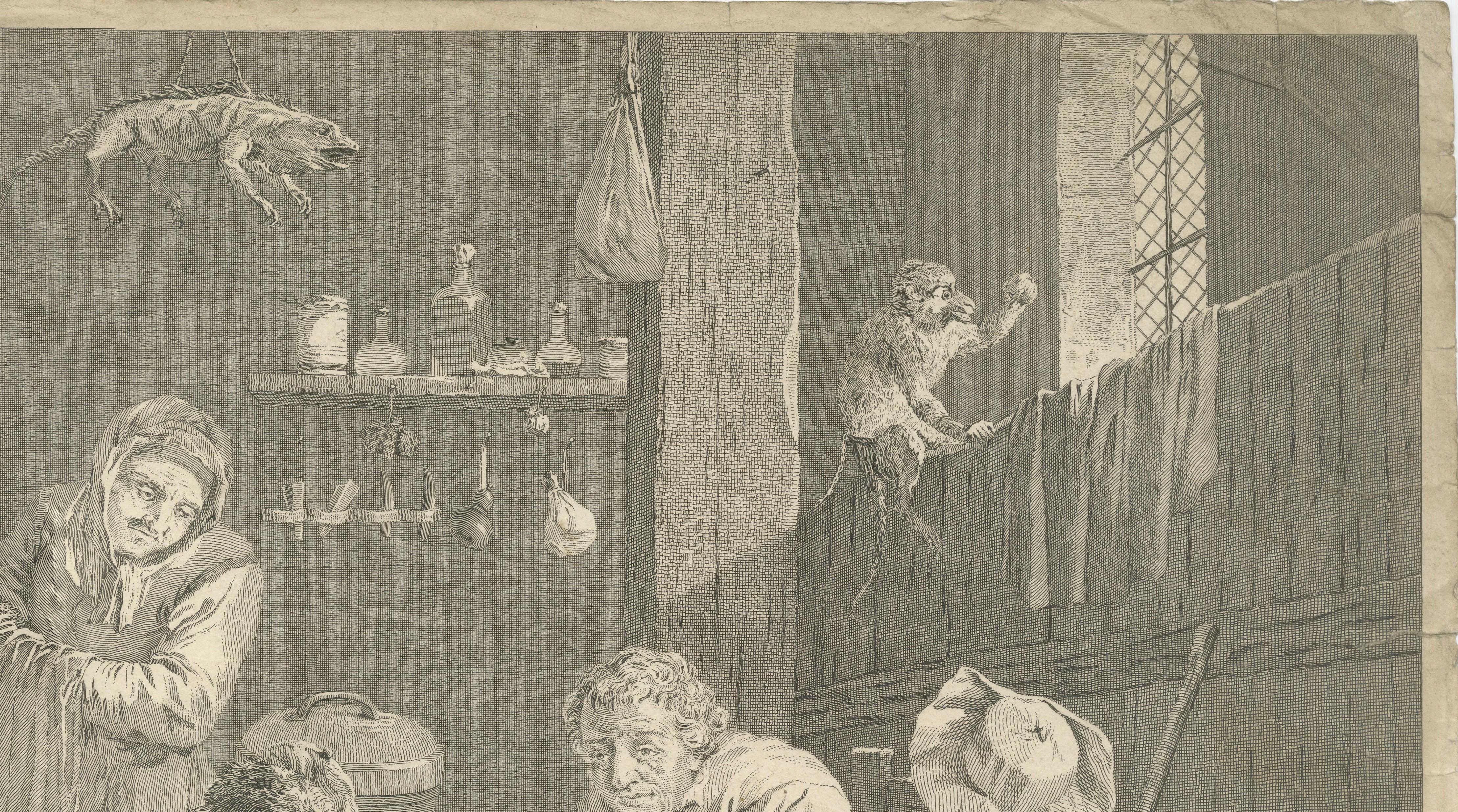 Early Surgery Scene – Village Surgeon Treating Patient, Teniers Engraving, 1740