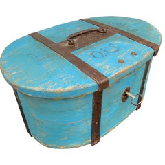 Early Swedish 19th Century Blue Folk Art Painted Box, Dated 1816